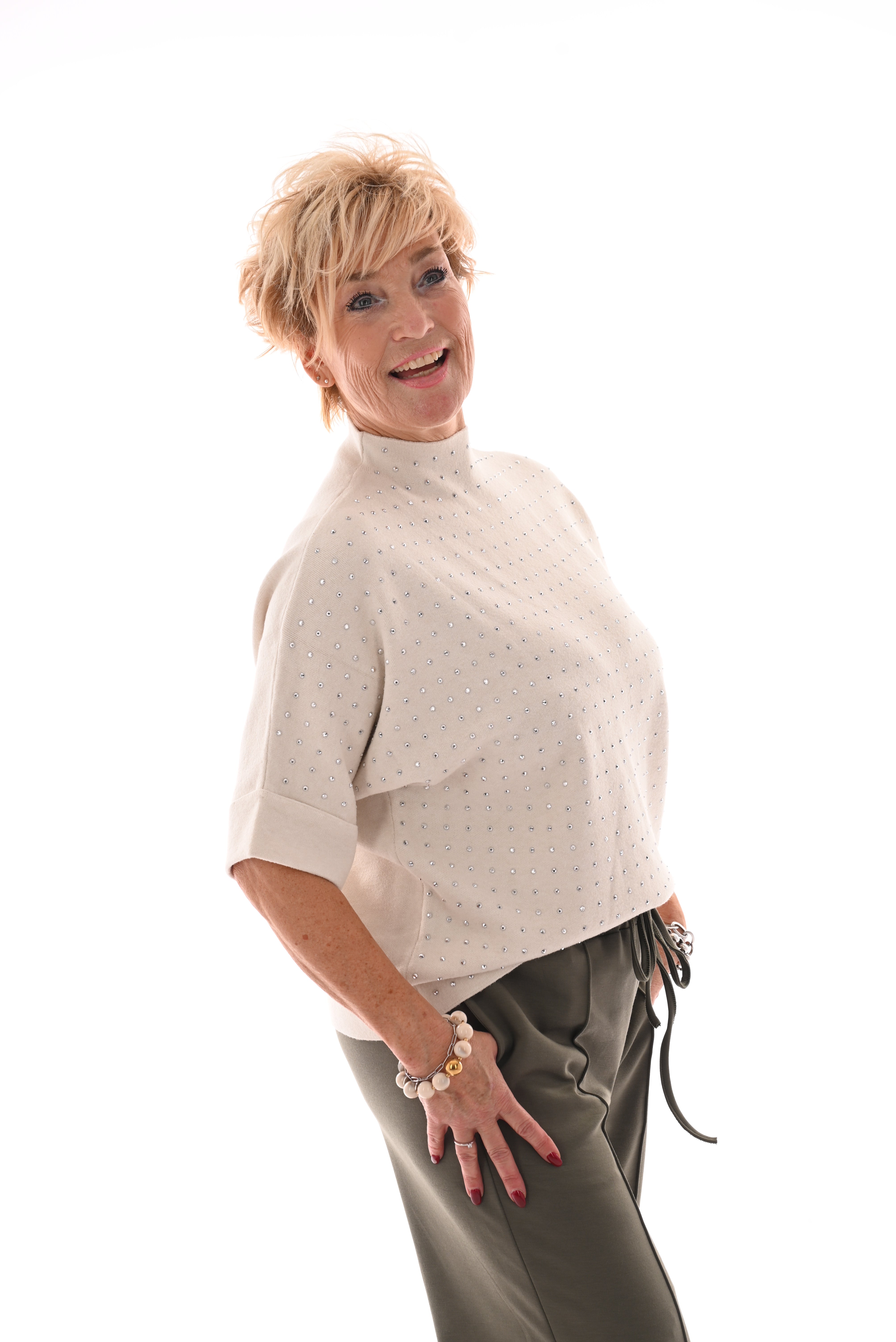 Top korte mouwen met strass creme