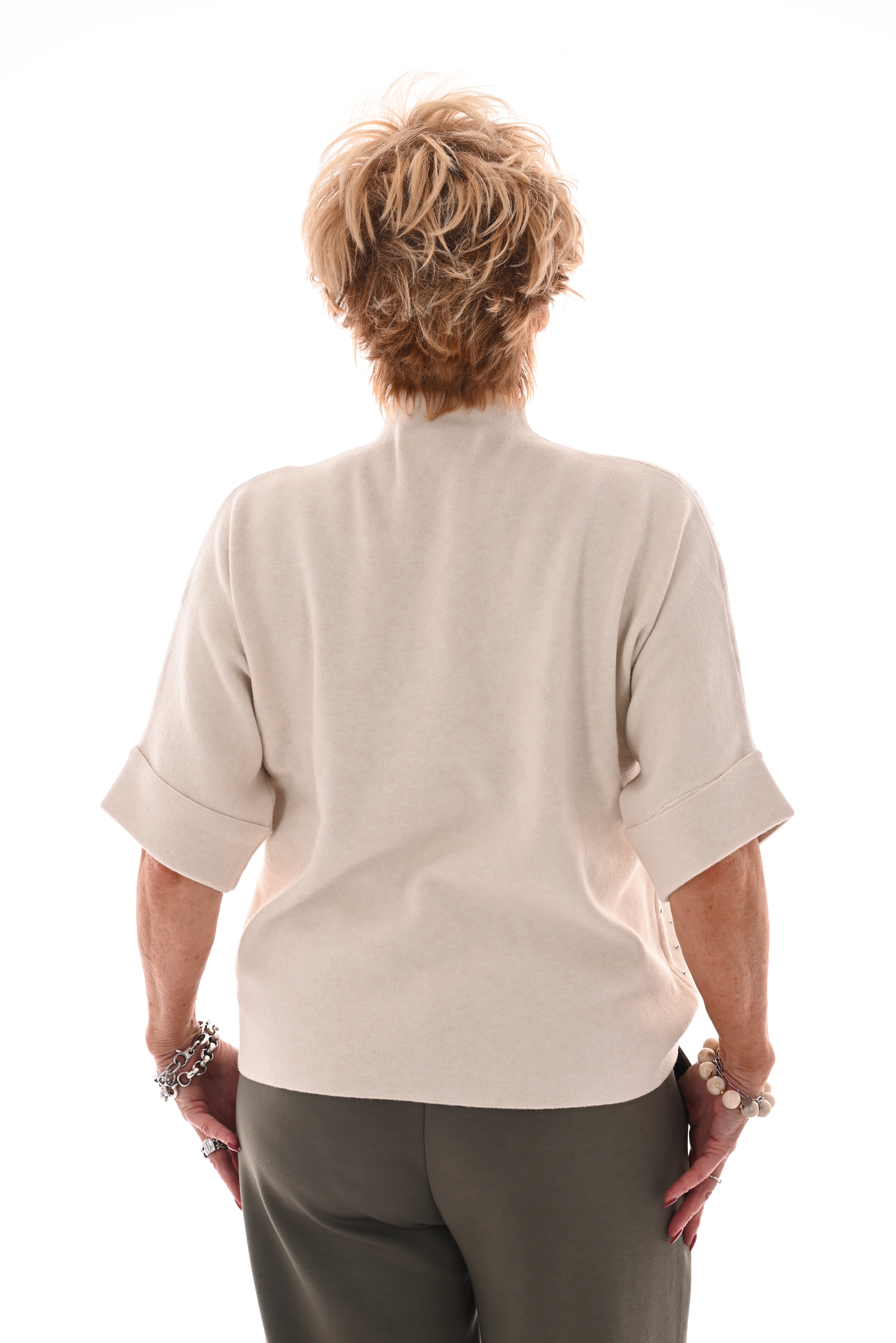 Top korte mouwen met strass creme