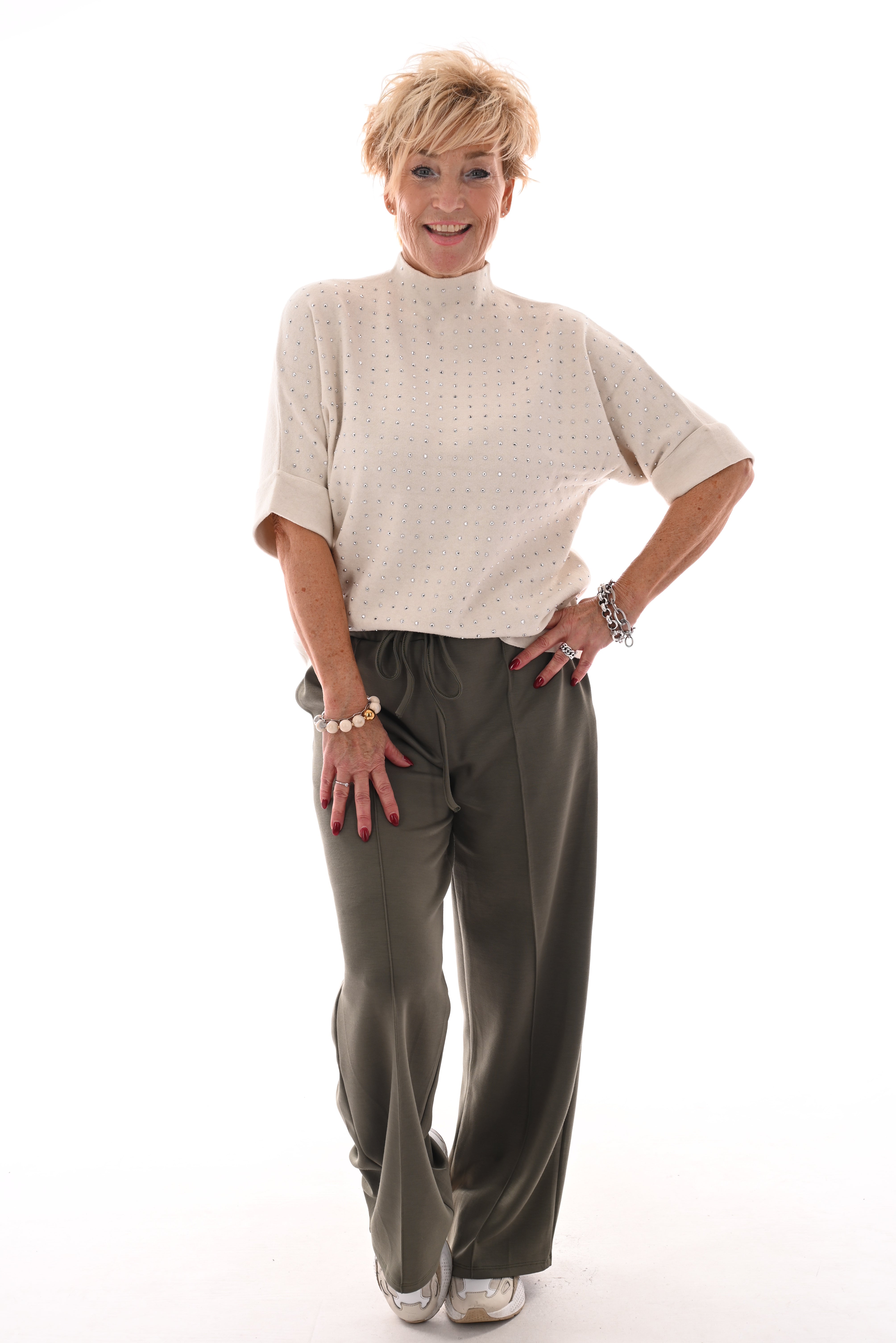 Top korte mouwen met strass creme