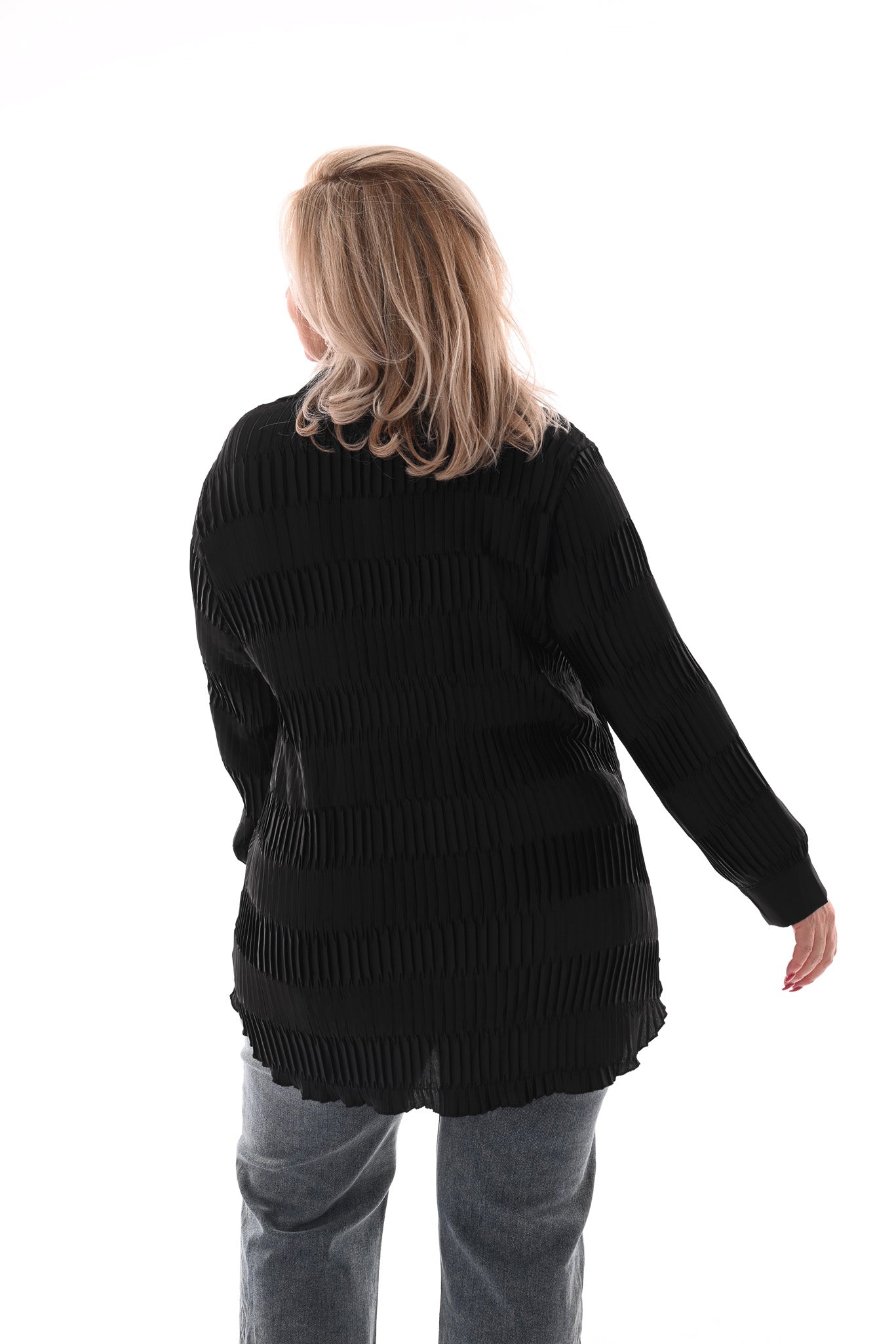 Silky doorknoop blouse structuur plisse zwart