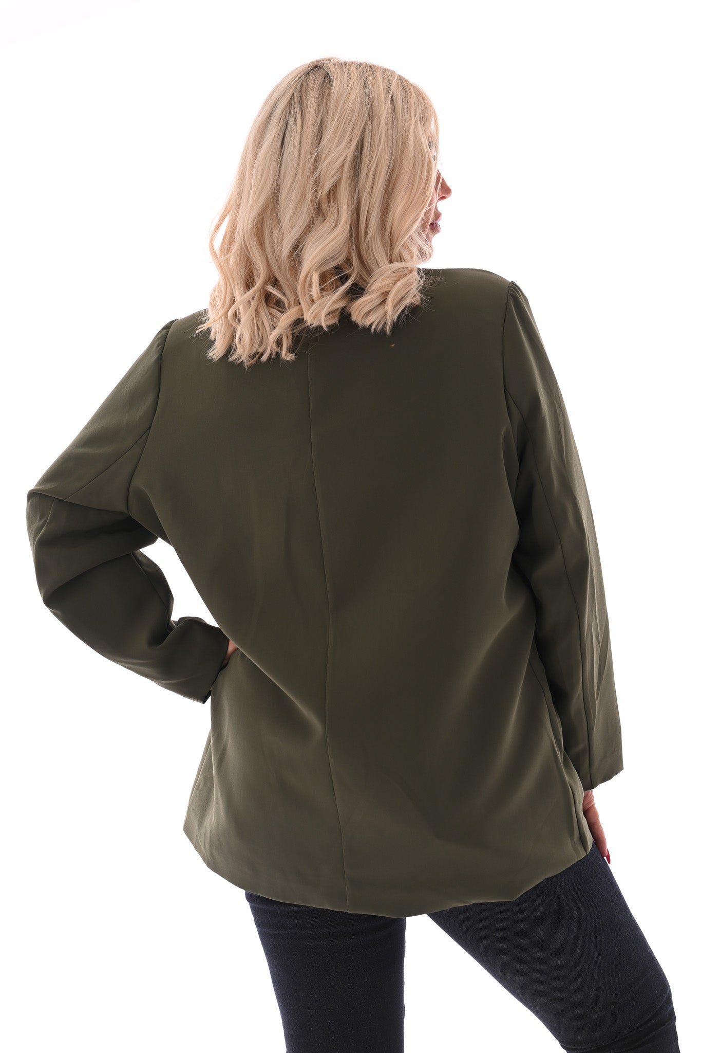 Oversized blazer met gouden gesp schuin legergroen