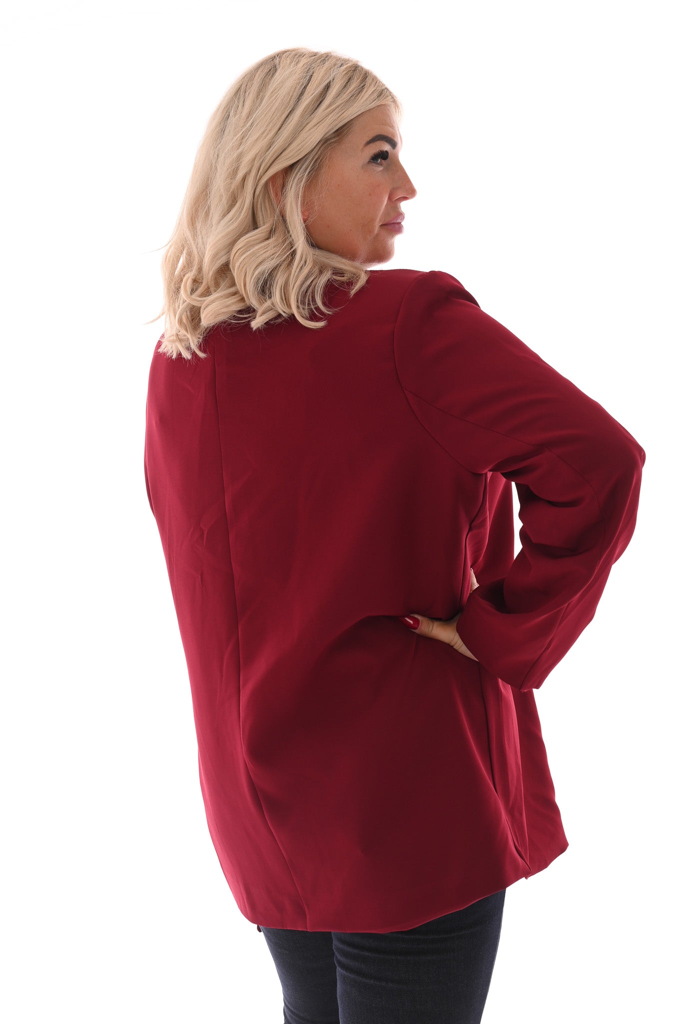Oversized blazer met gouden gesp schuin bordeaux