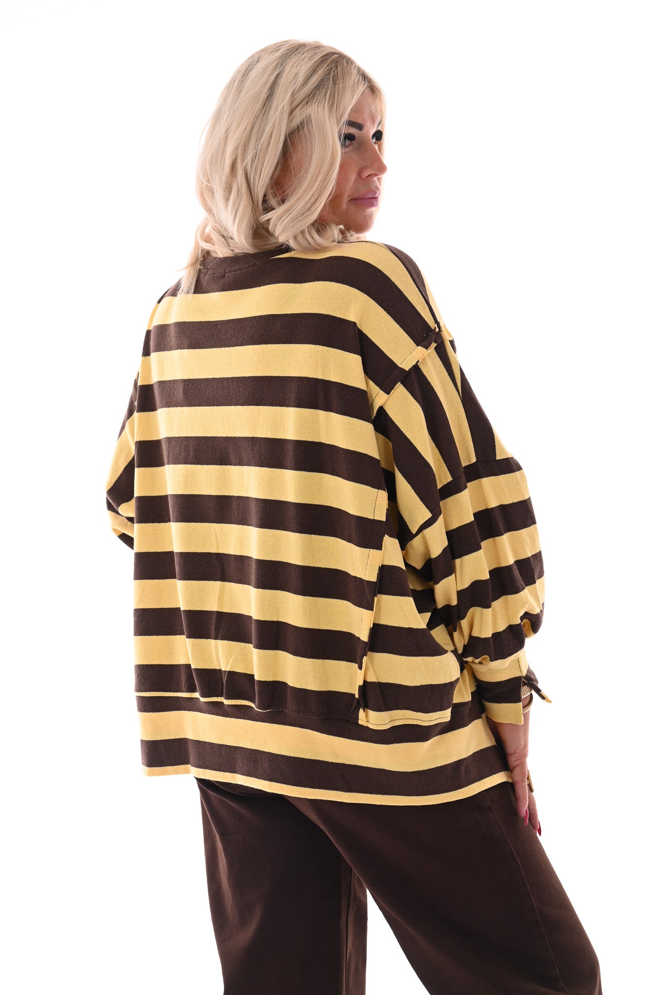 Oversized gestreepte trui bruin/geel