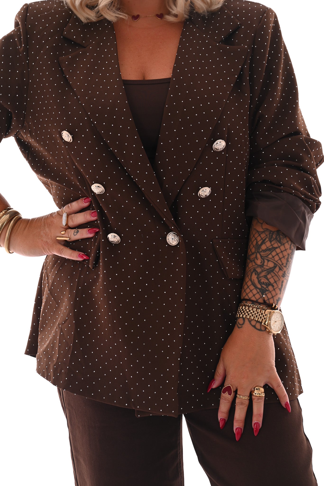 Blazer met strass en knopen bruin