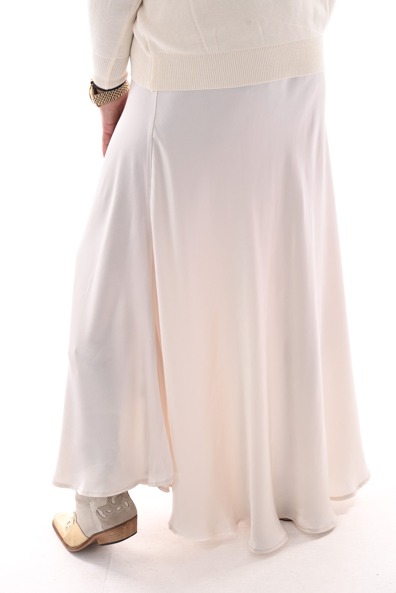 Lange silky rok roomwit