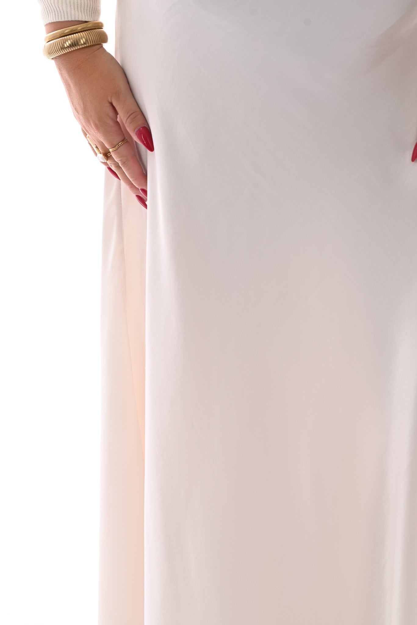 Lange silky rok roomwit