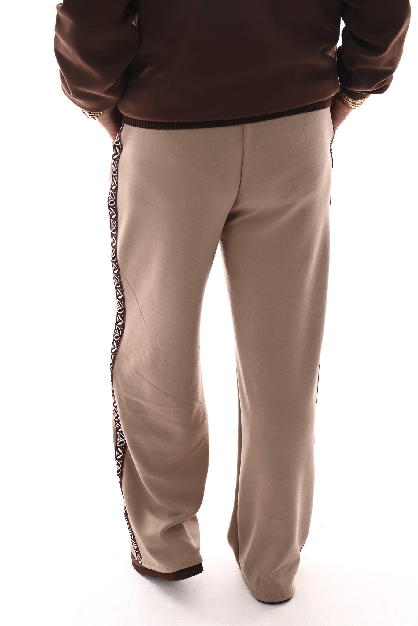 Wide leg joggingsbroek met bies beige