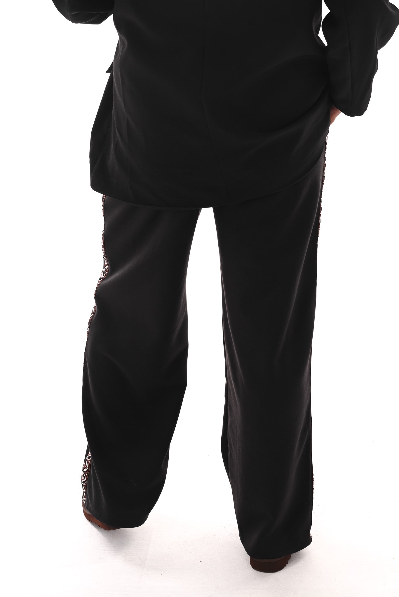 Wide leg joggingsbroek met bies zwart