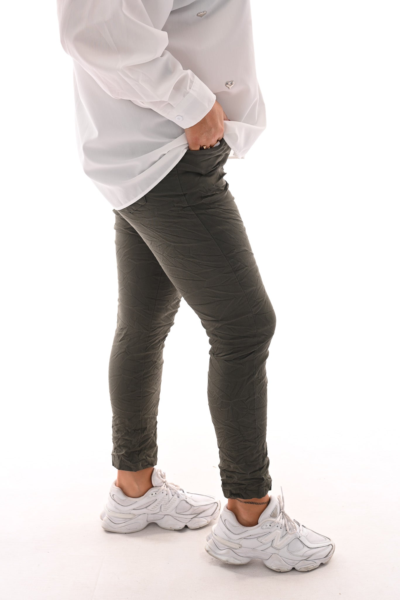 Stretchbroek uni legergroen