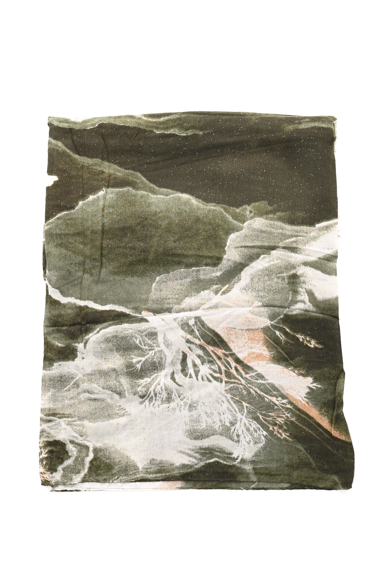 Sjaal landscape glitters donkergroen/beige