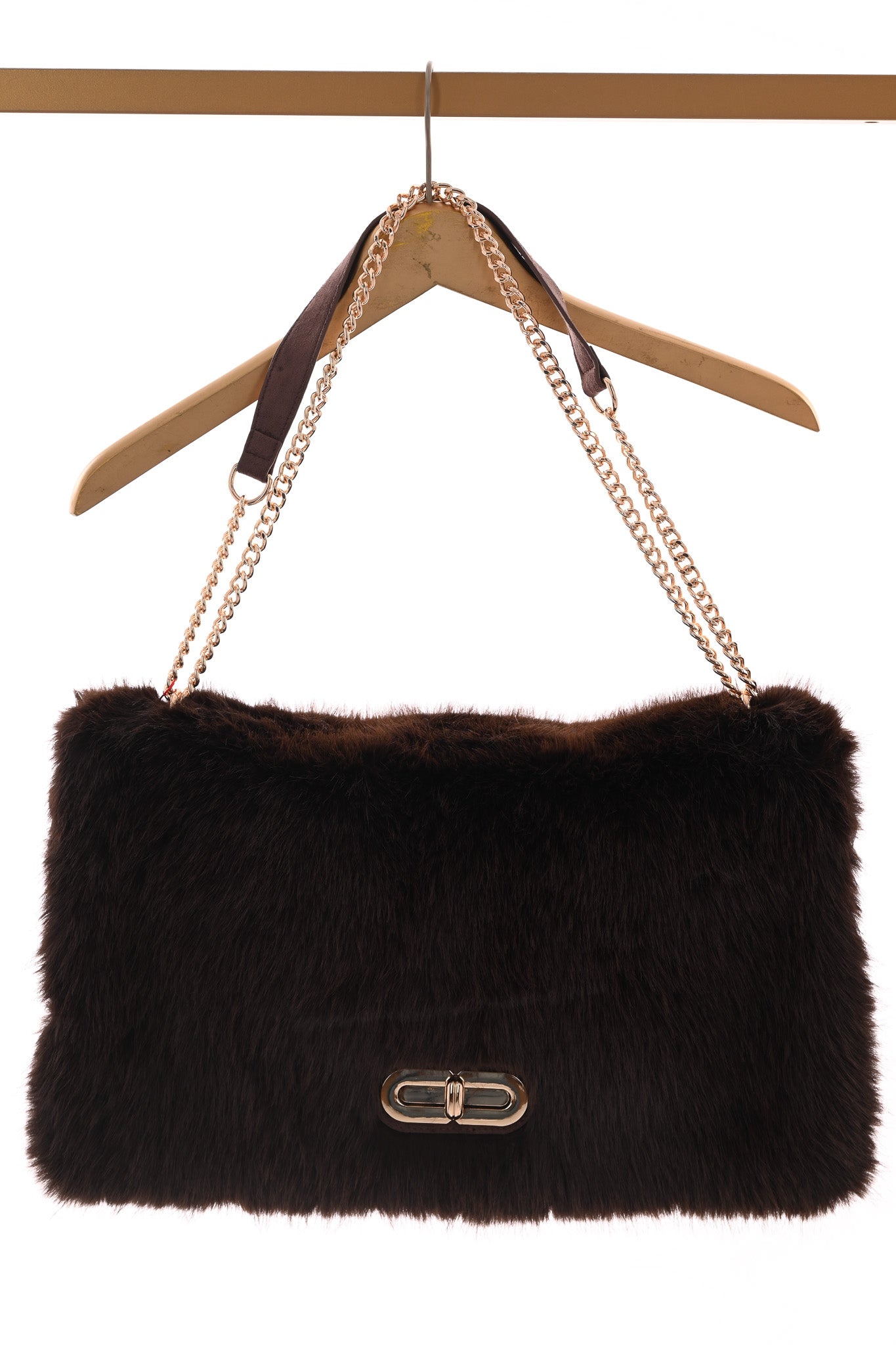 Faux fur suedinelook schouder tas donkerbruin