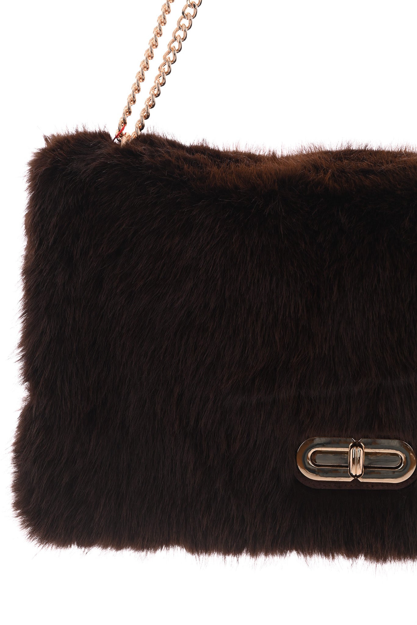 Faux fur suedinelook schouder tas donkerbruin