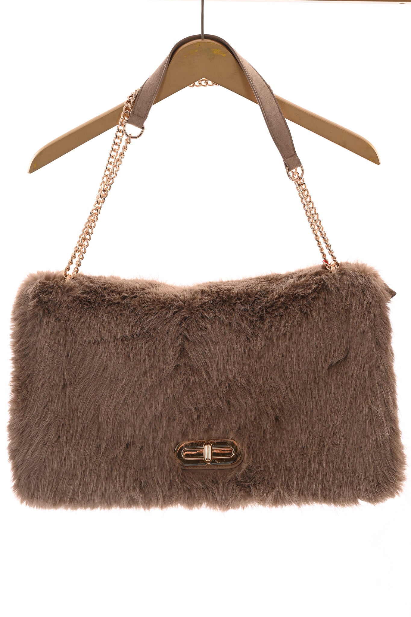 Faux fur suedinelook schouder tas beige