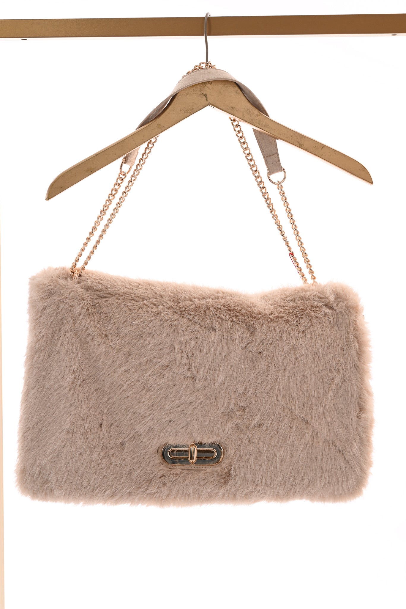 Faux fur suedinelook schouder tas creme