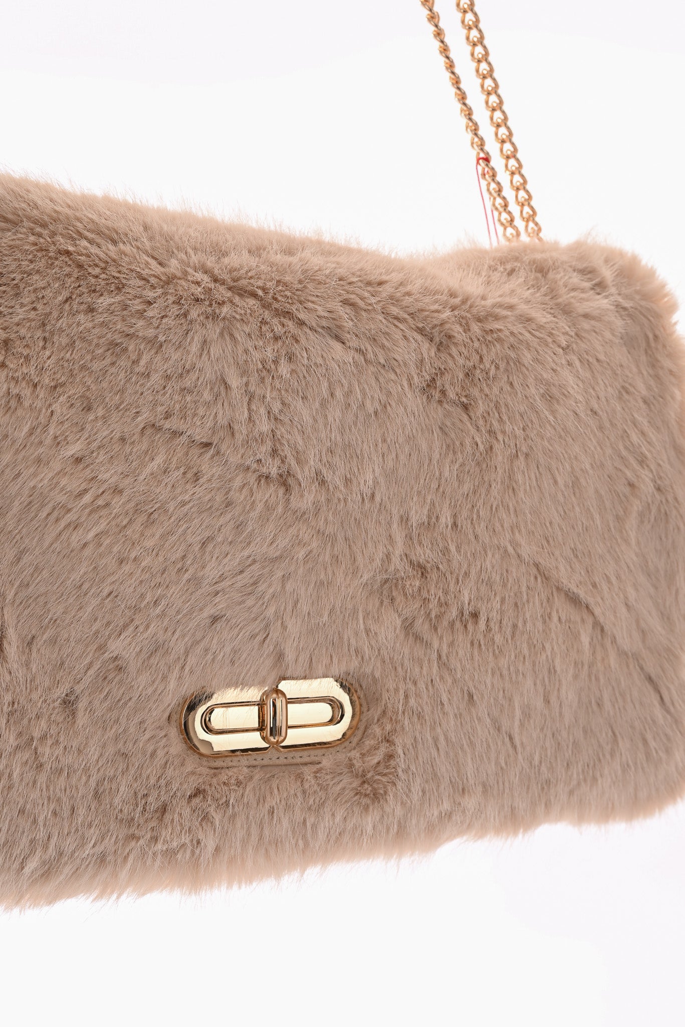 Faux fur suedinelook schouder tas creme