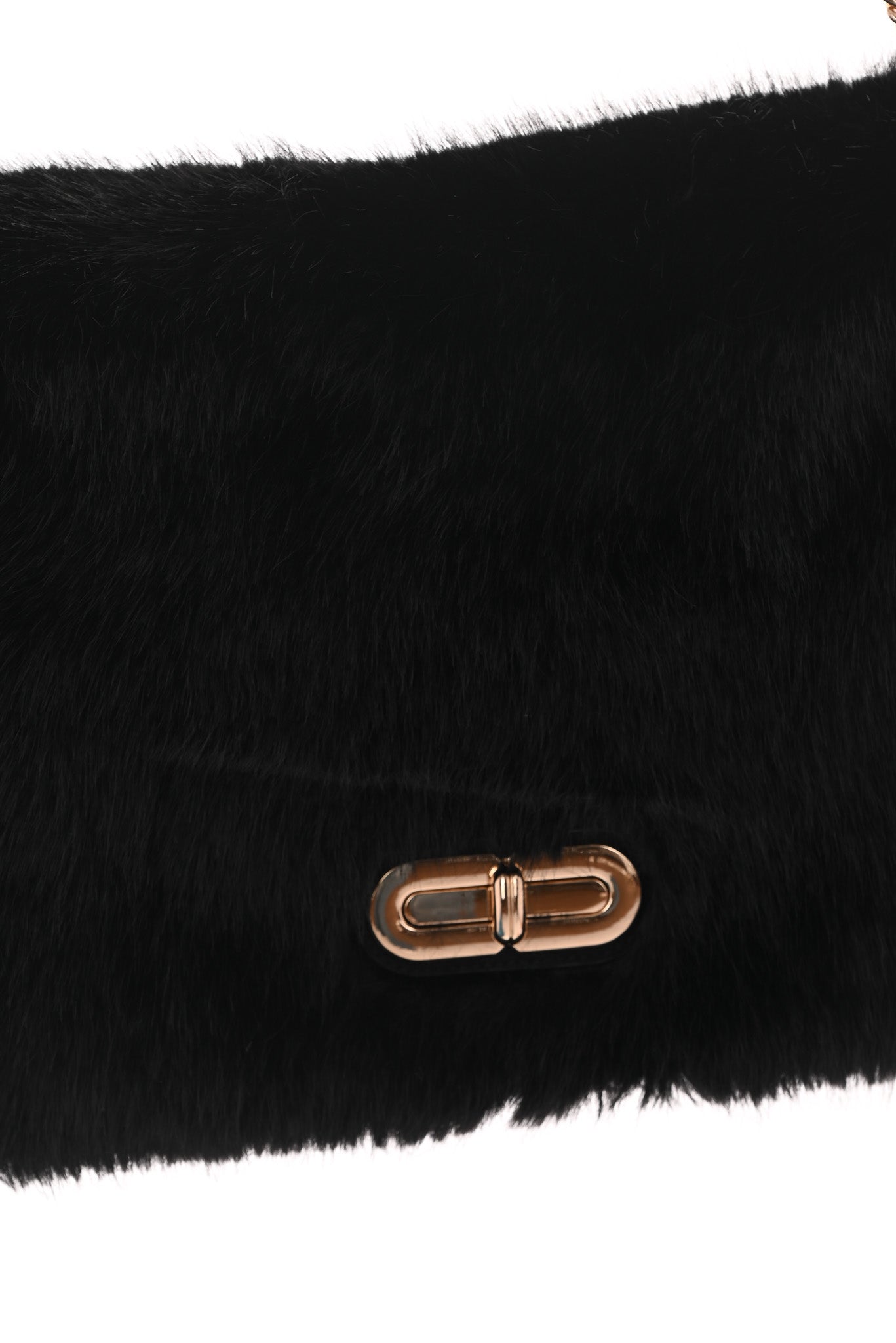 Faux fur suedinelook schouder tas zwart