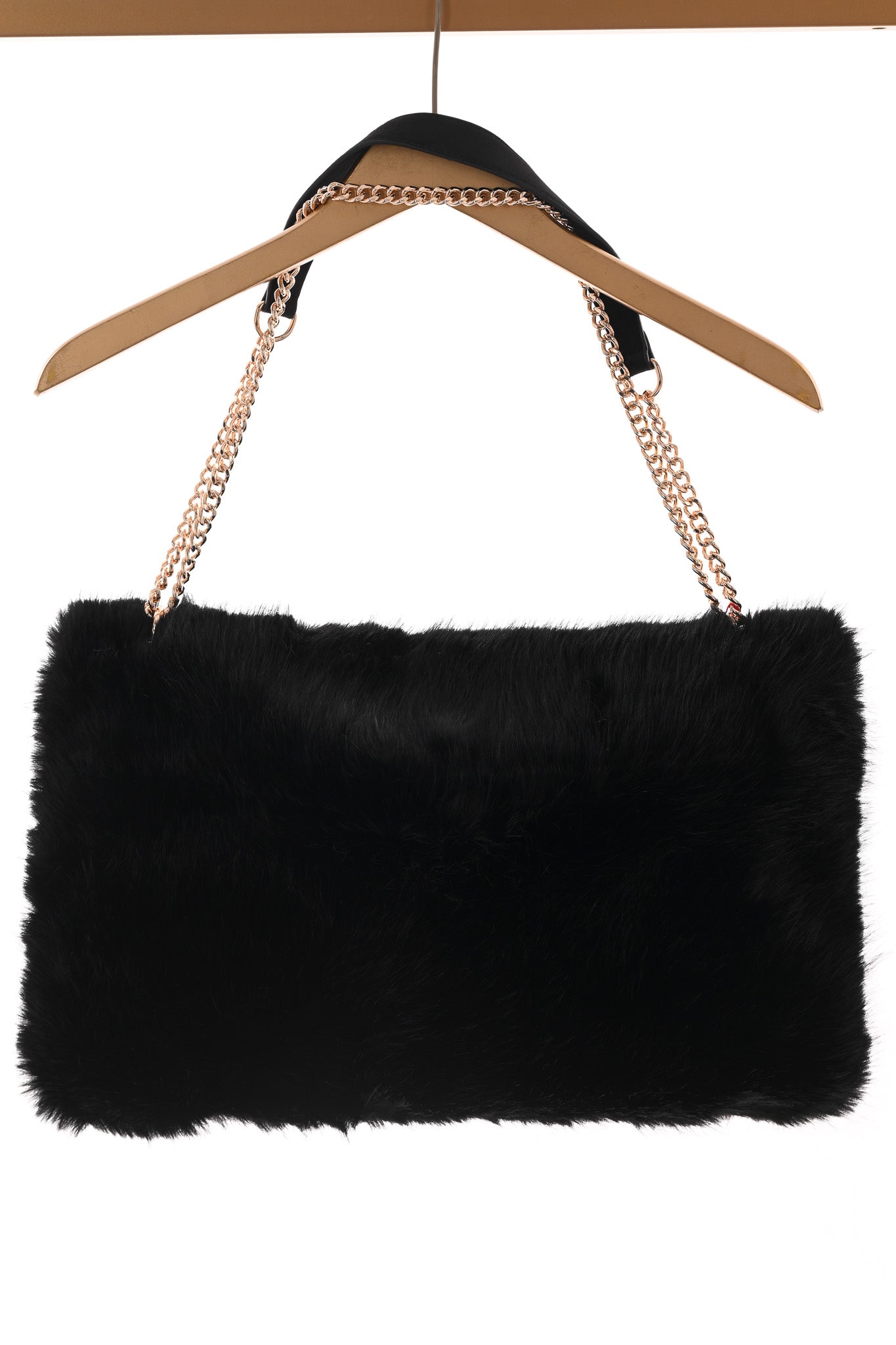 Faux fur suedinelook schouder tas zwart