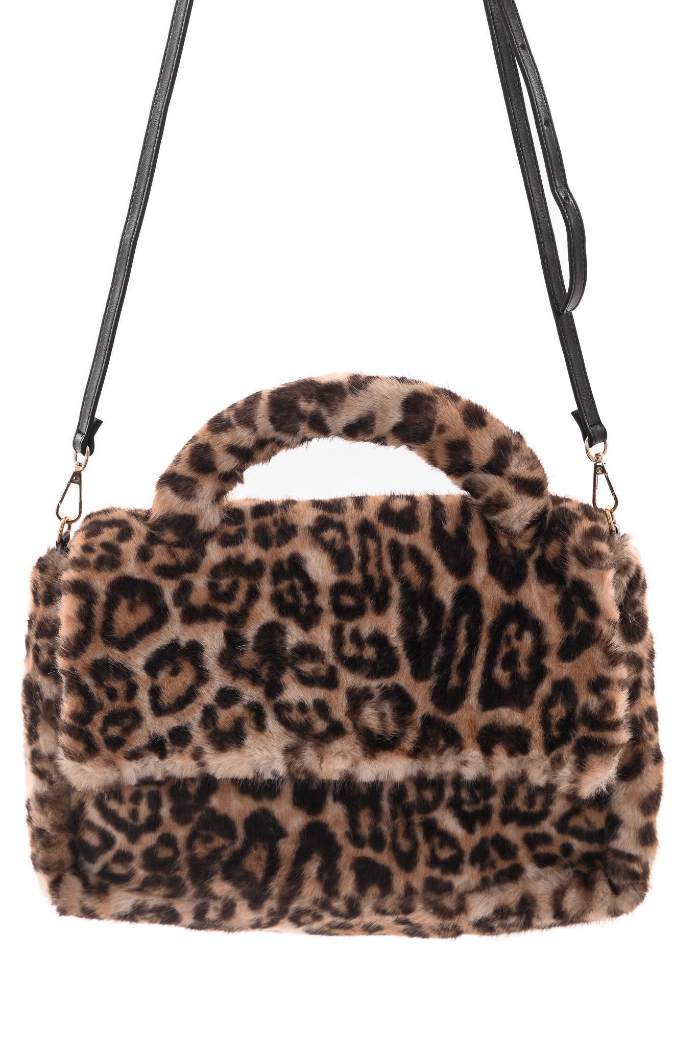 Faux fur panterprint handtas beige