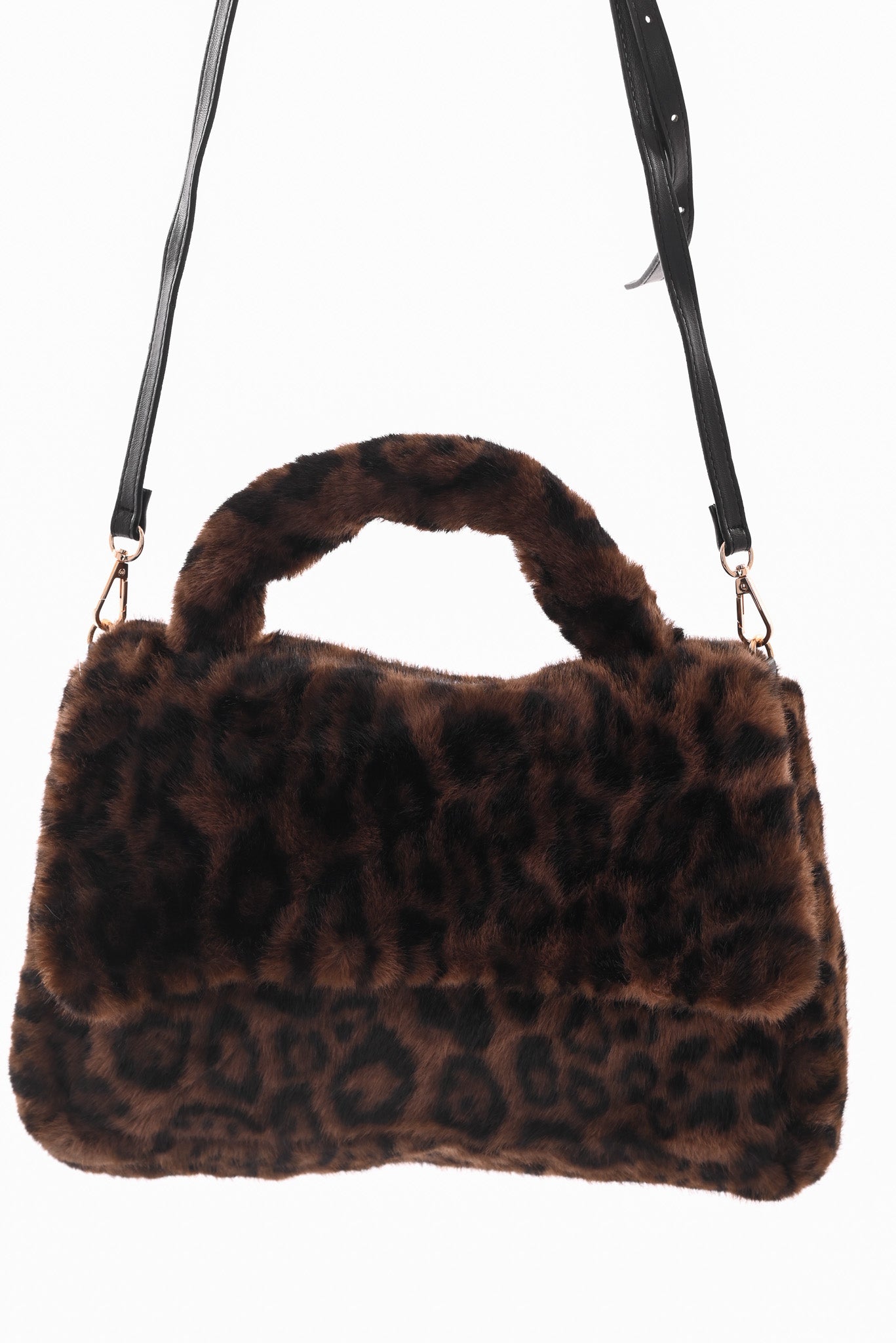 Faux fur panterprint handtas donkerbruin