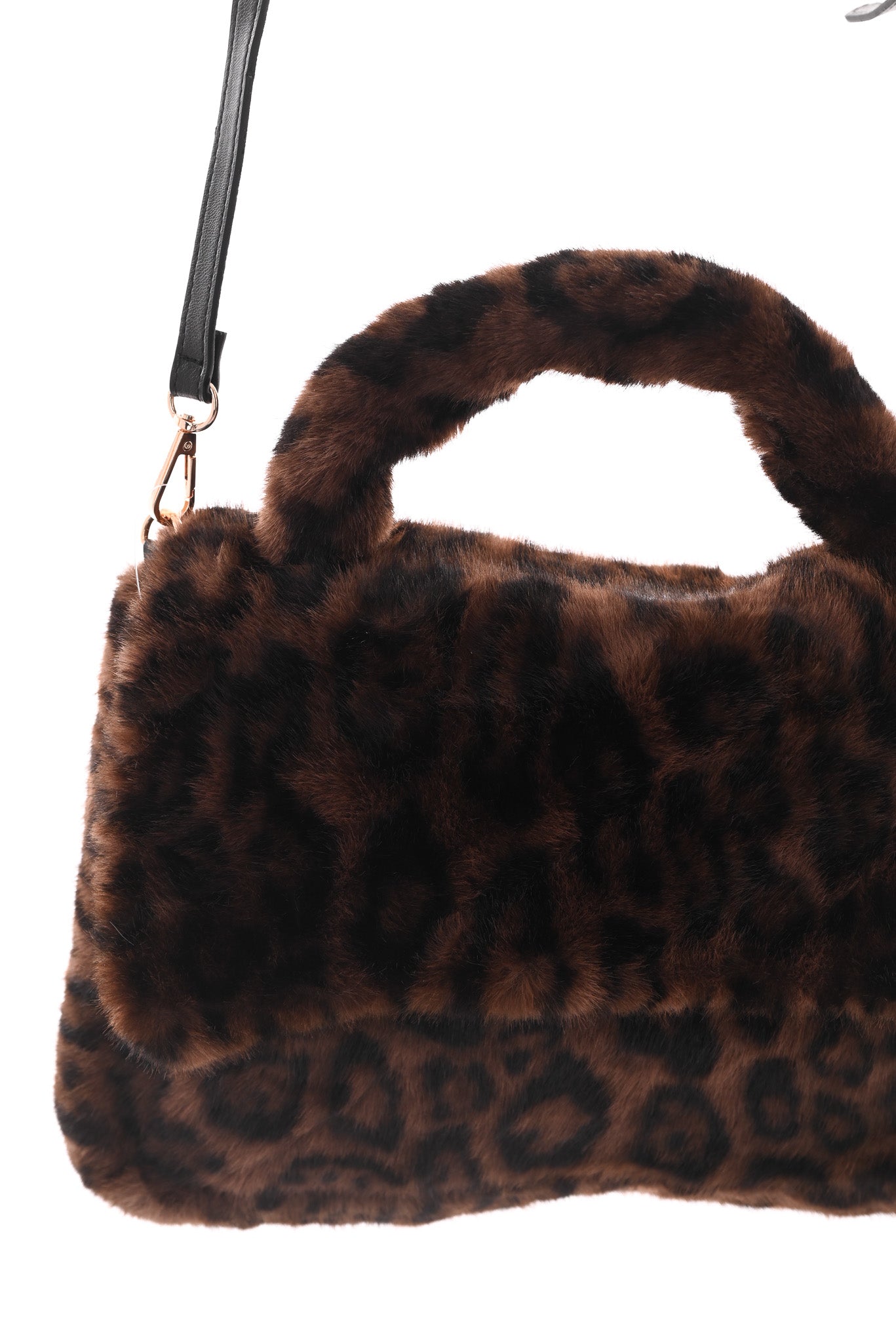 Faux fur panterprint handtas donkerbruin