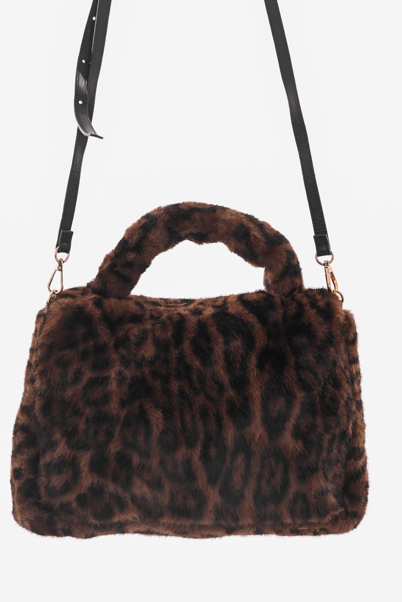 Faux fur panterprint handtas donkerbruin