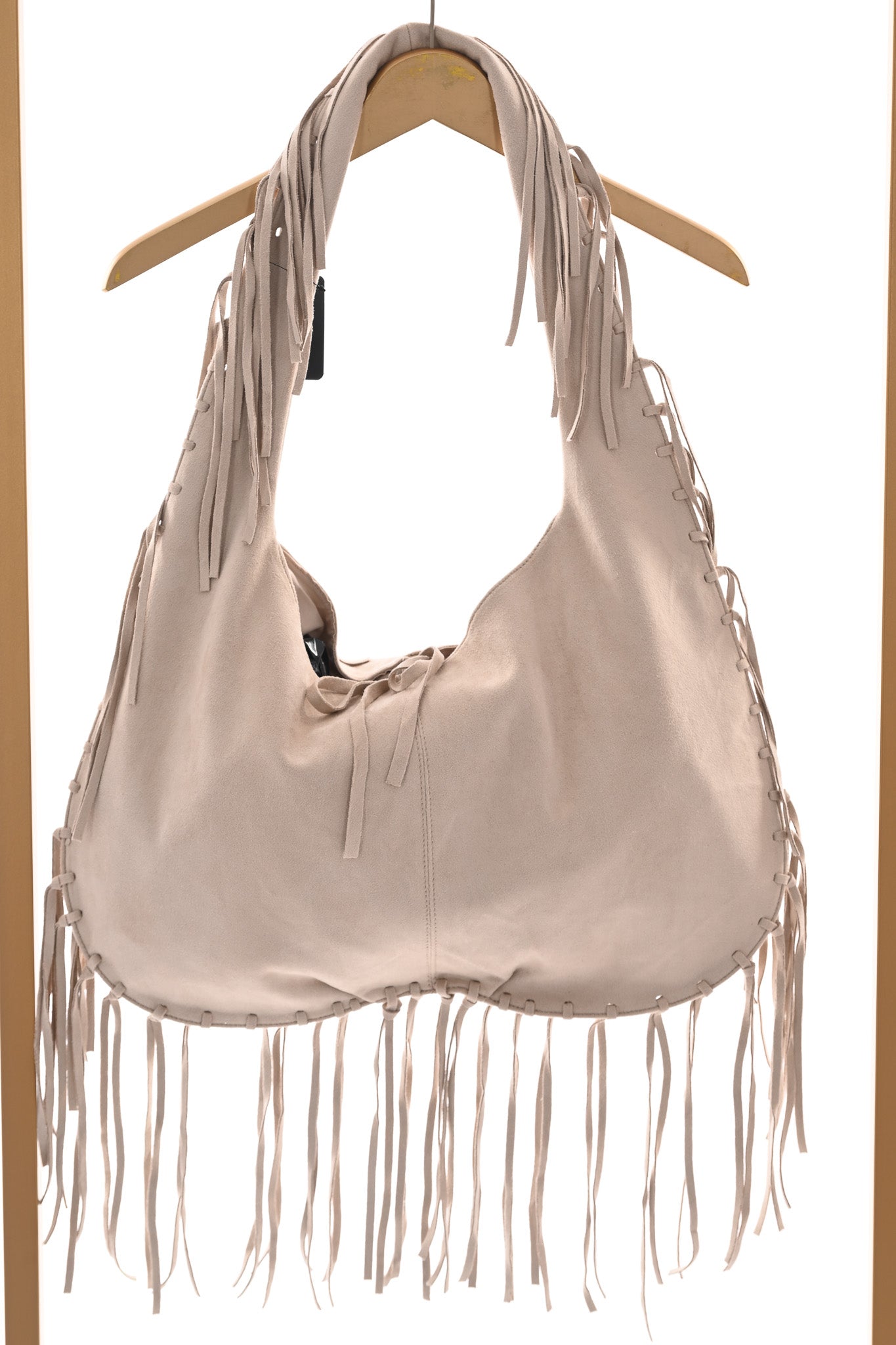 Suedinelook schoudertas franjes beige