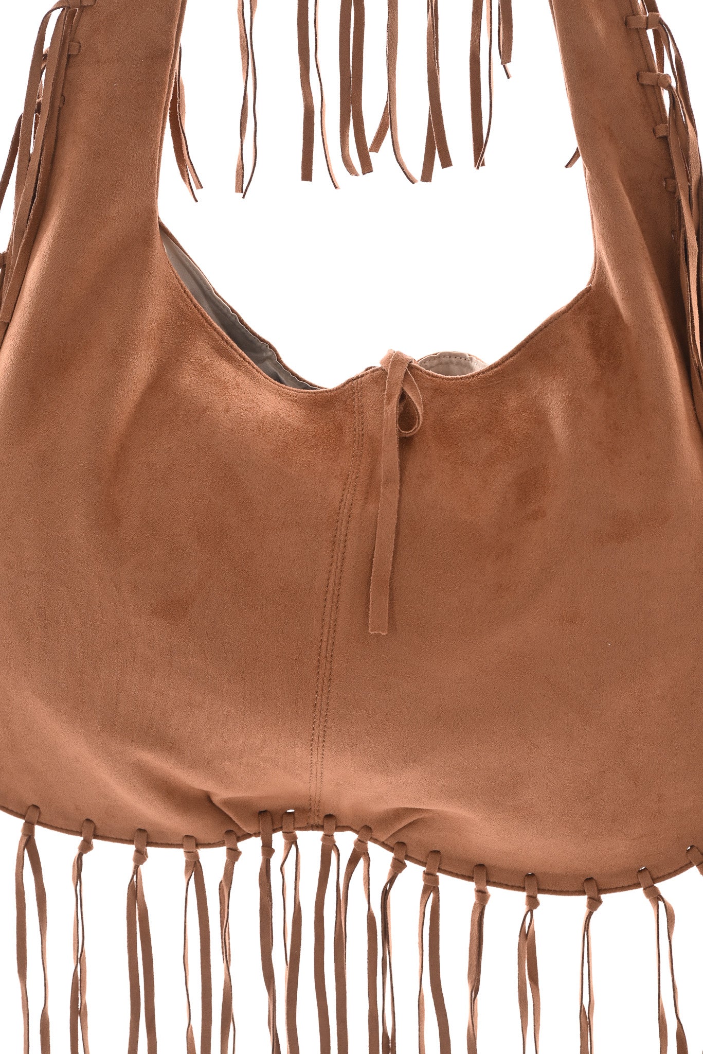 Suedinelook schoudertas franjes camel