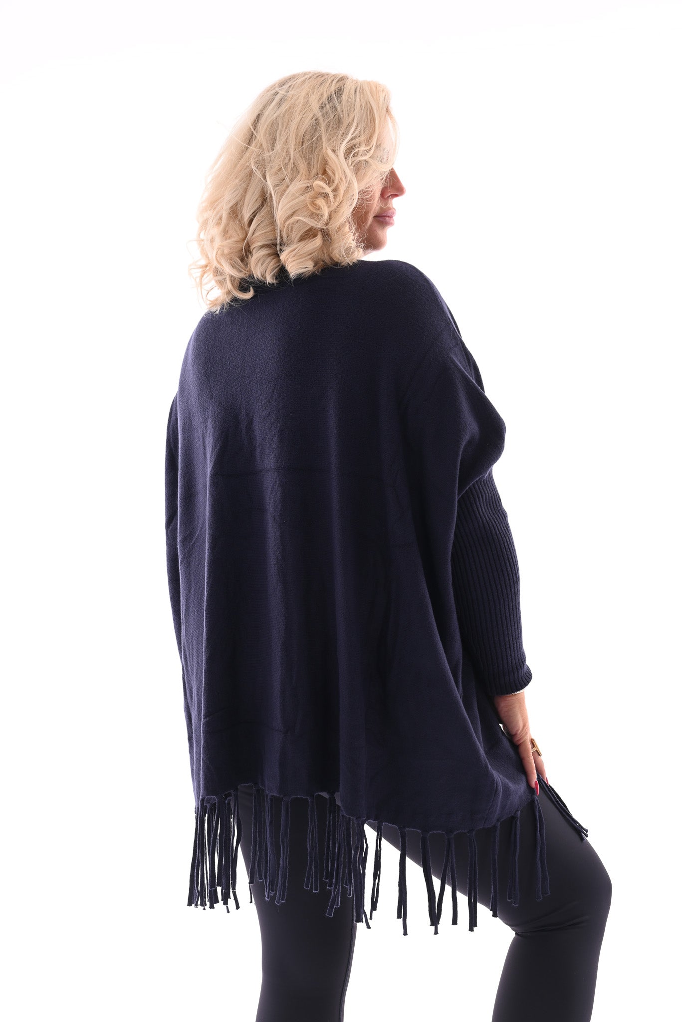 Trui franjes en knopen marineblauw