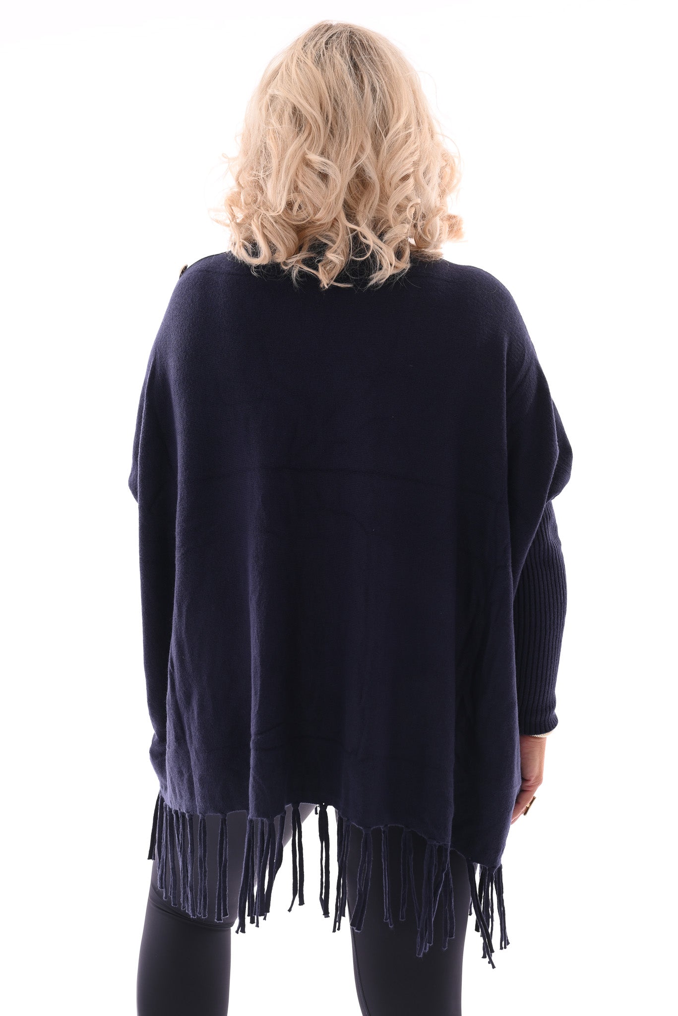 Trui franjes en knopen marineblauw