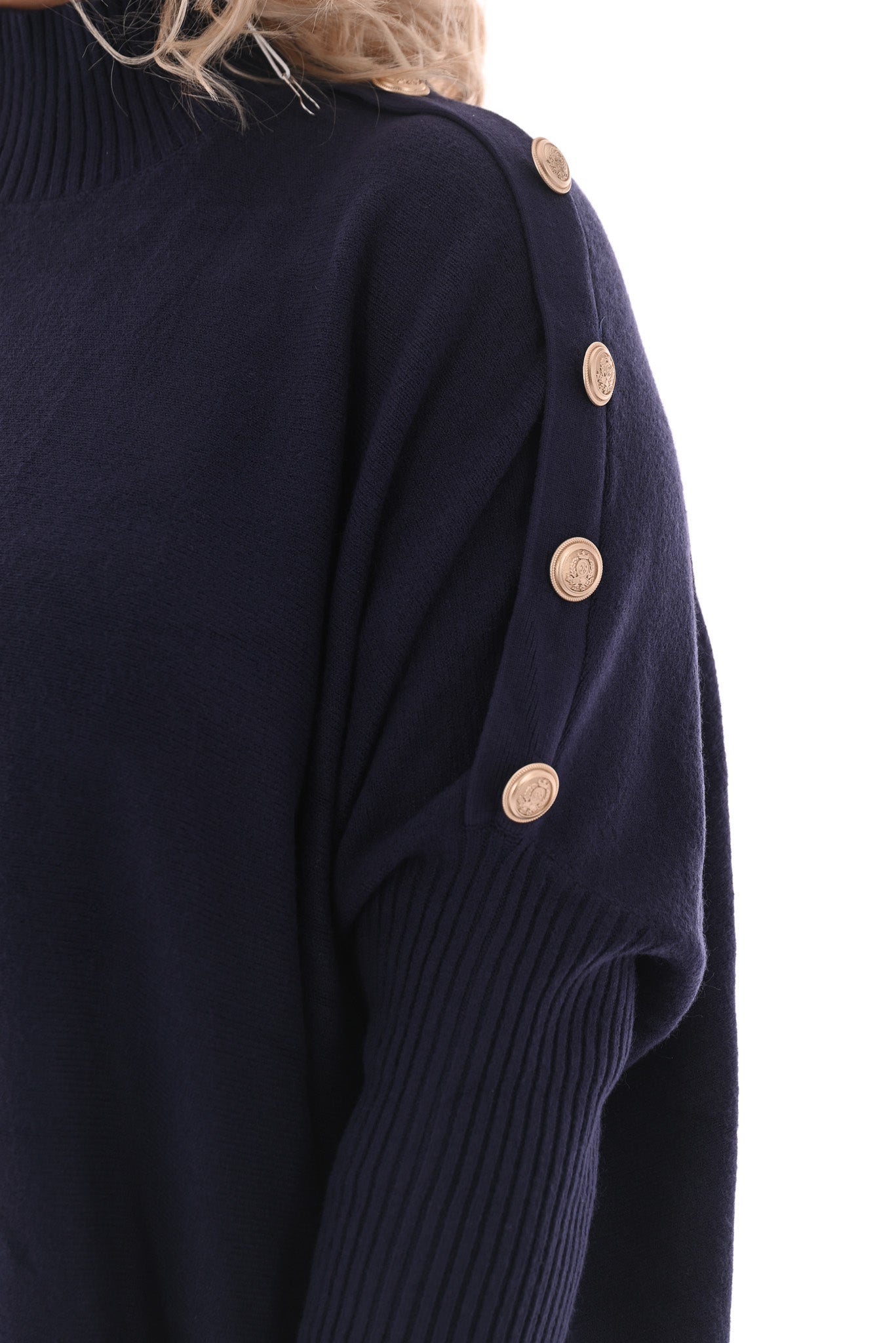 Trui franjes en knopen marineblauw