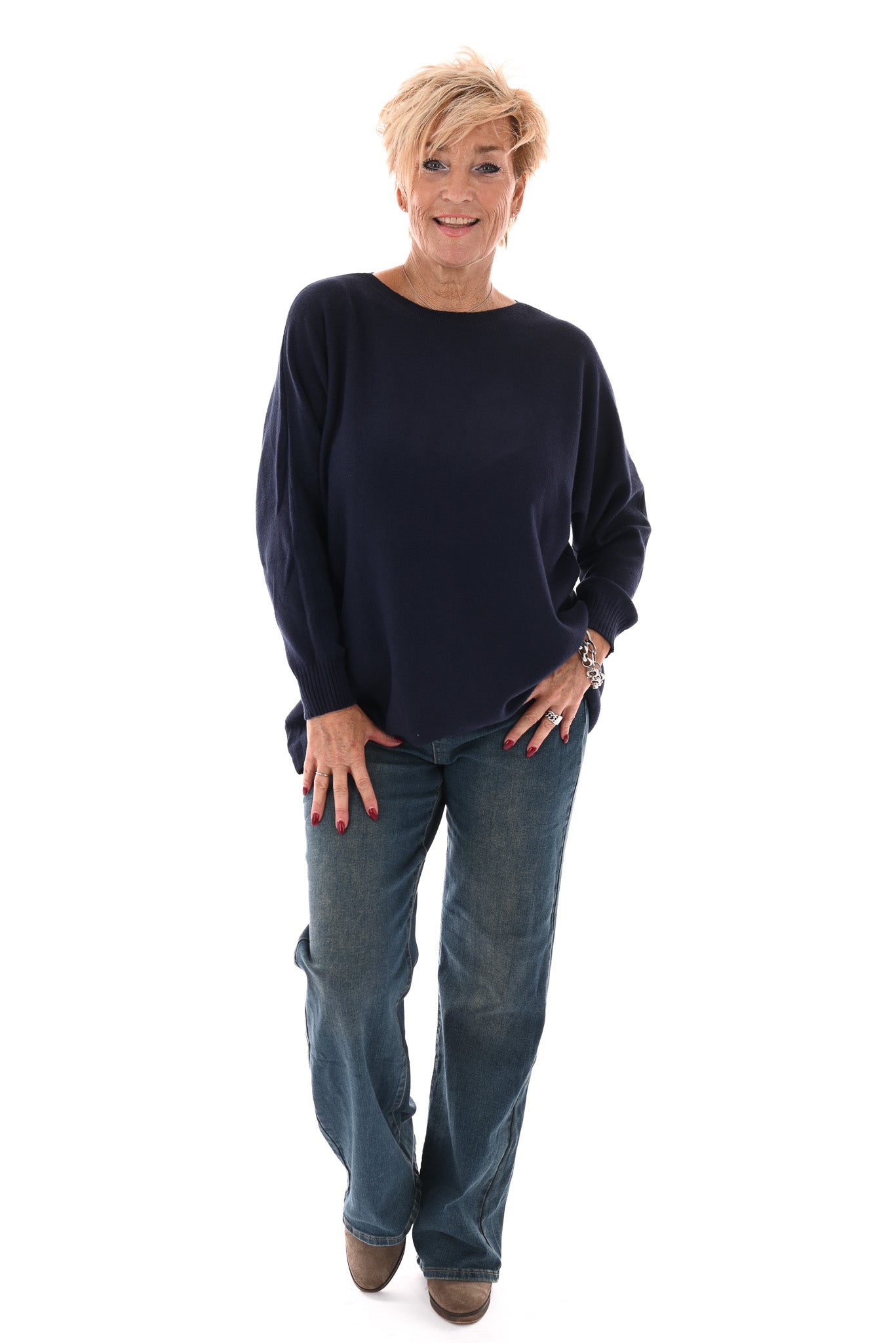 Norfy jeans wide leg blauw/bruin