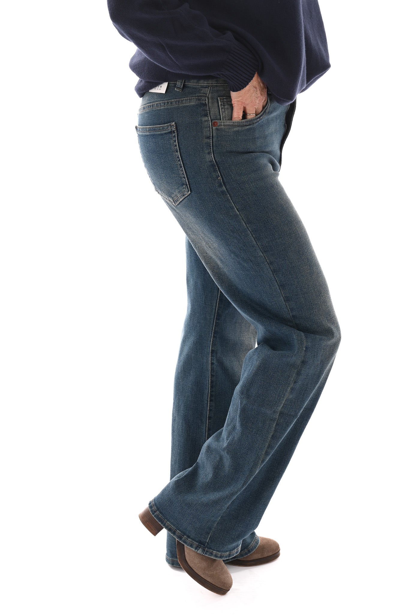 Norfy jeans wide leg blauw/bruin