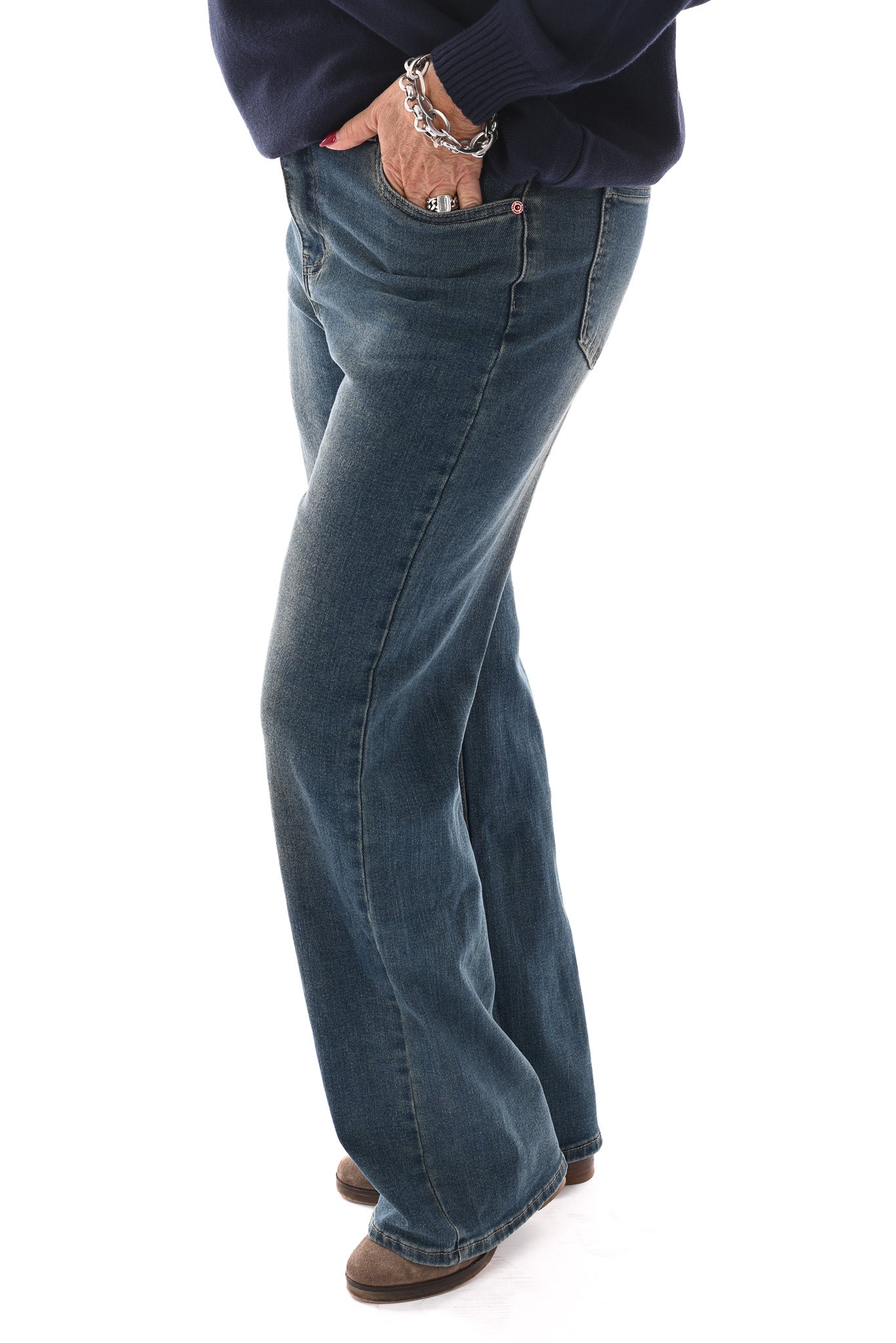 Norfy jeans wide leg blauw/bruin