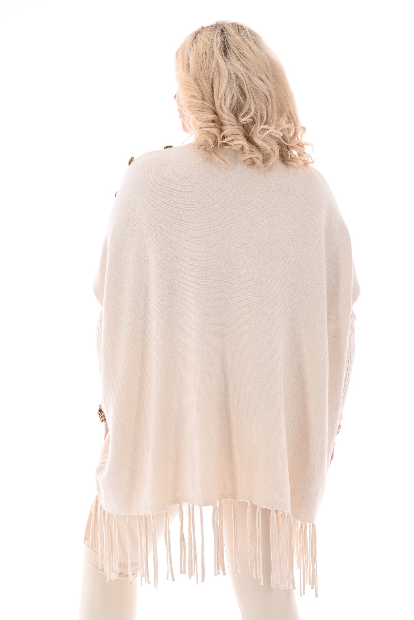 Trui franjes en knopen creme