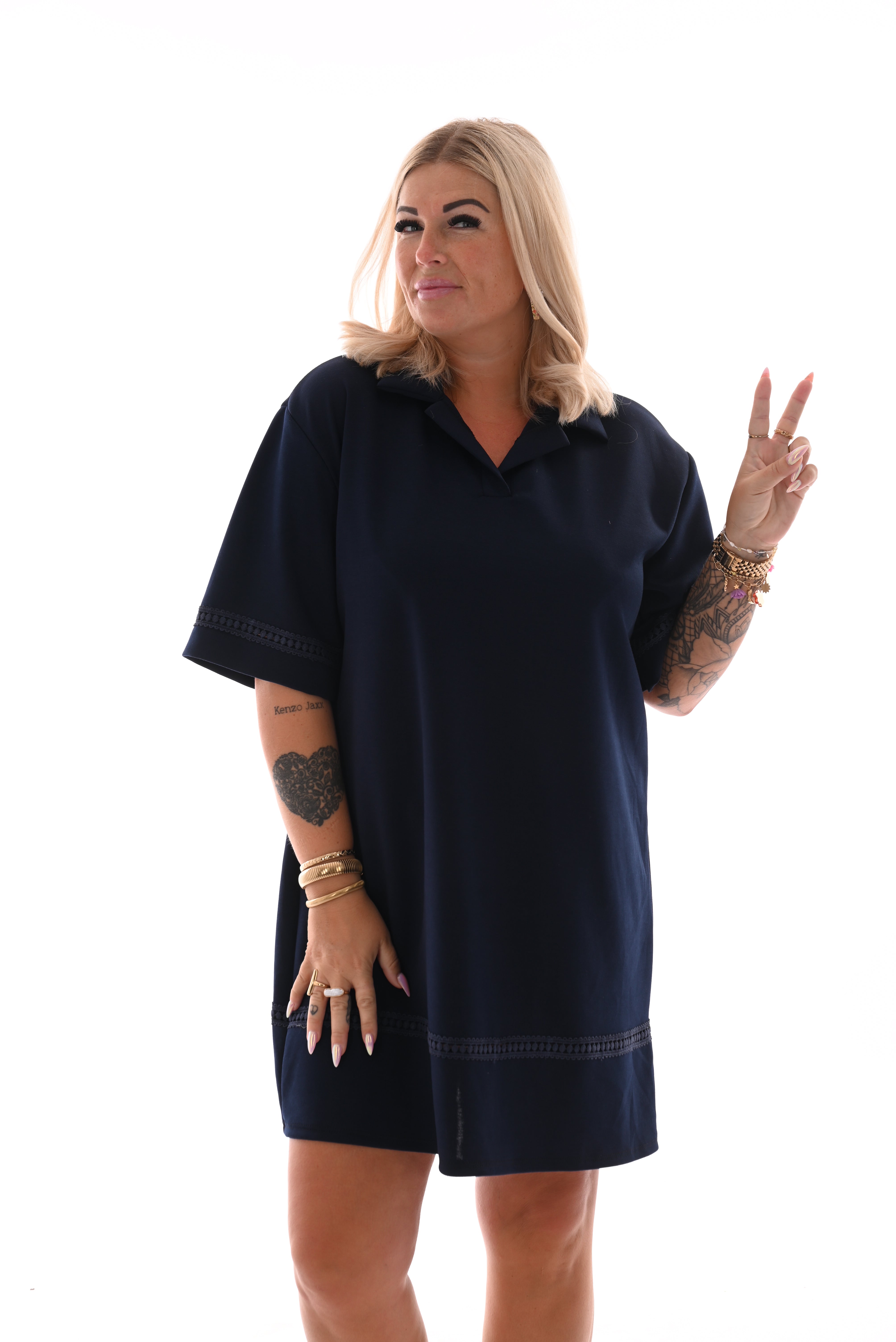 Korte jurk kraag marineblauw