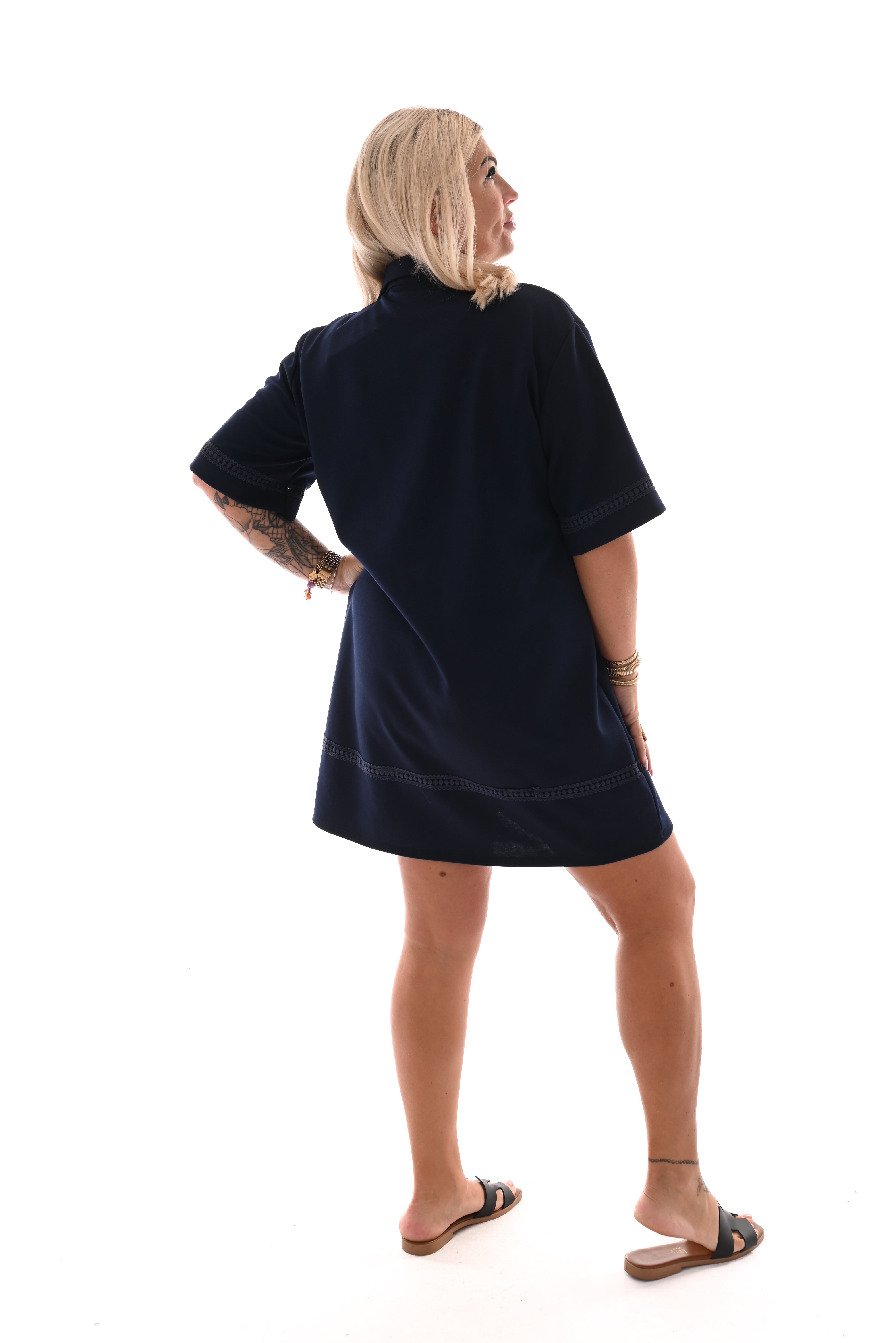 Korte jurk kraag marineblauw