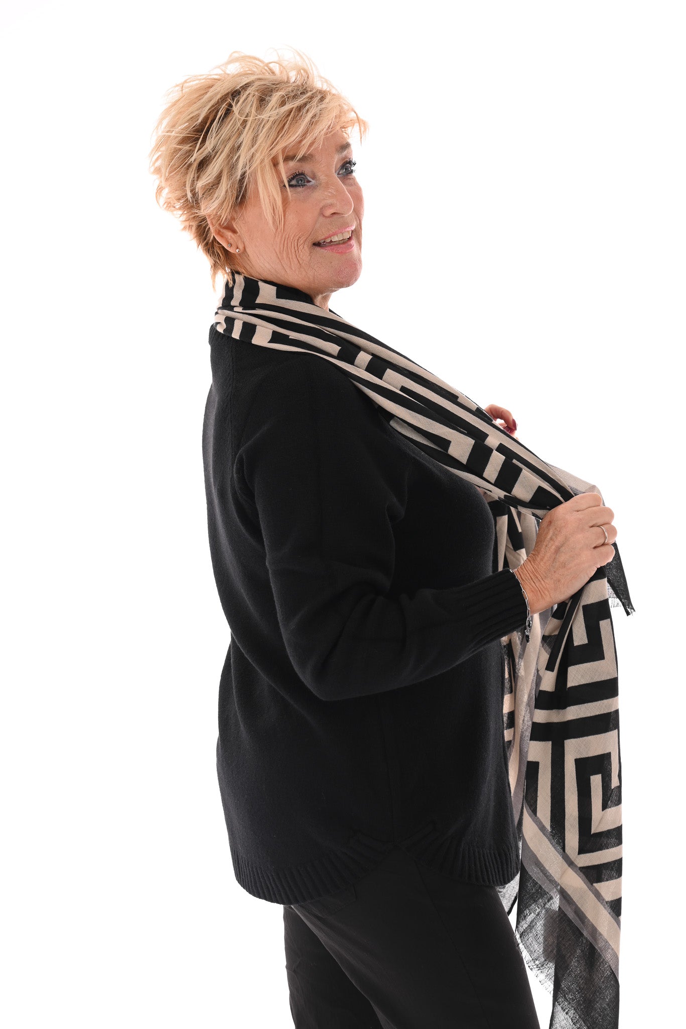 Sjaal maze roomwit/zwart