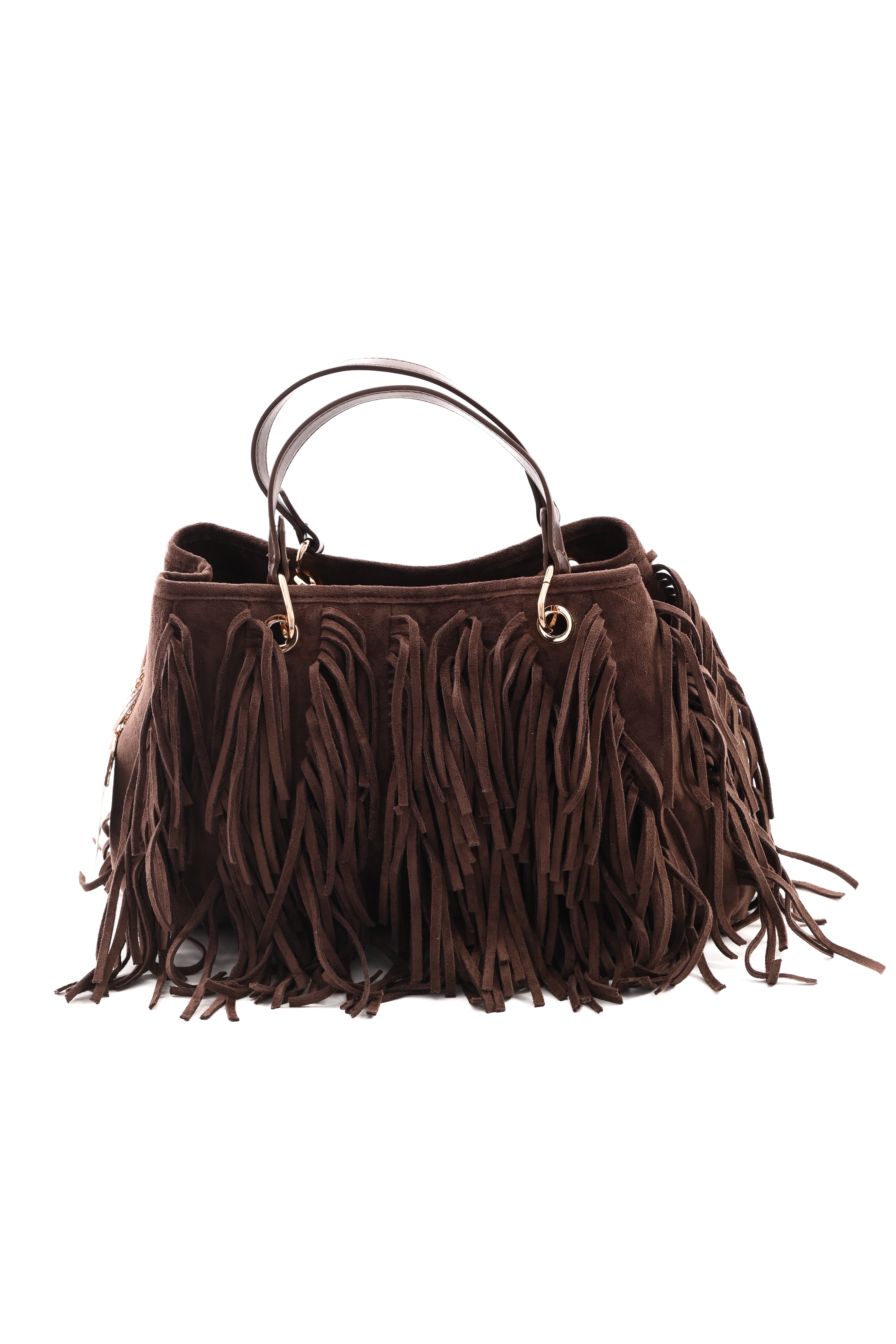 Tas suedinelook franjes donkerbruin