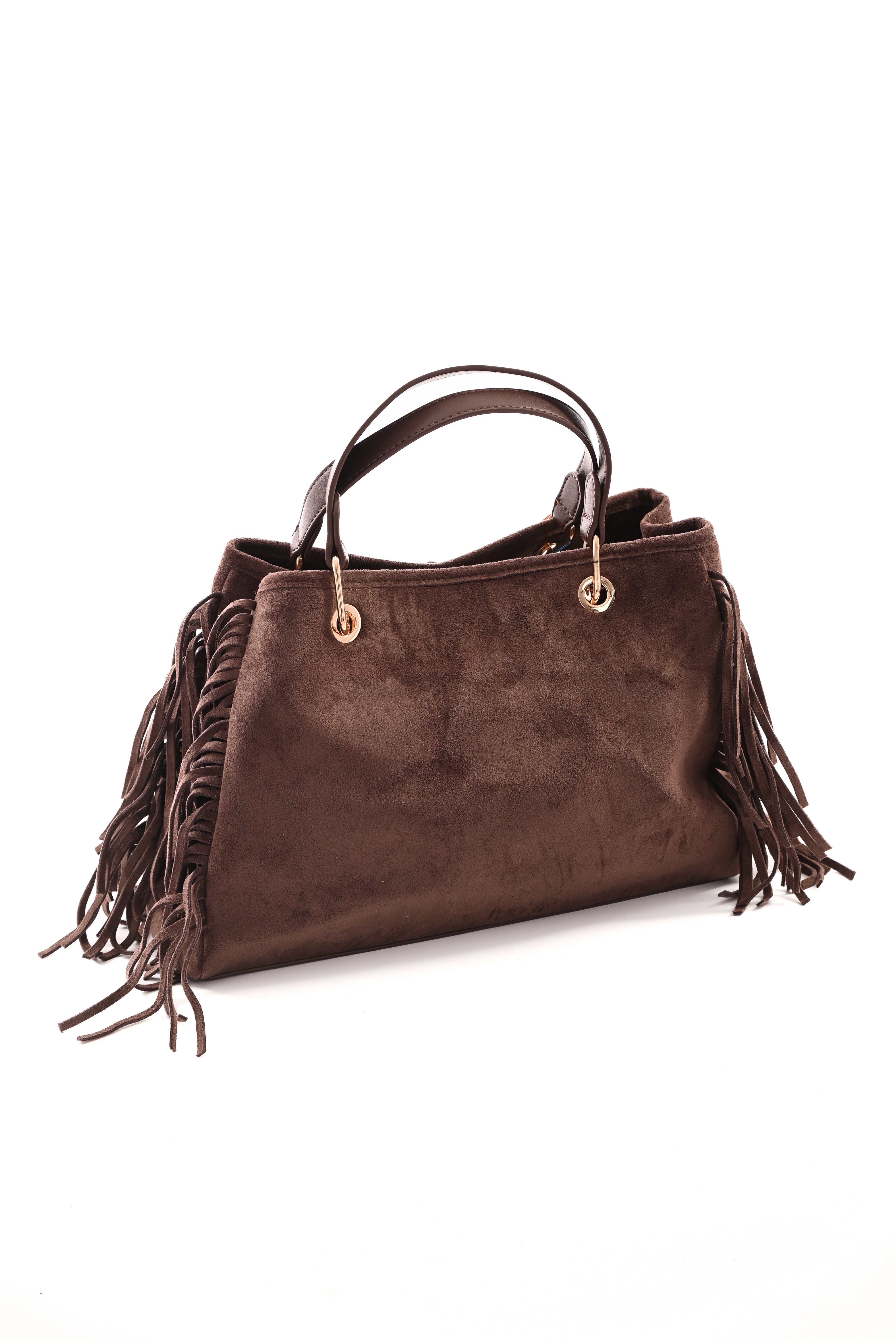 Tas suedinelook franjes donkerbruin