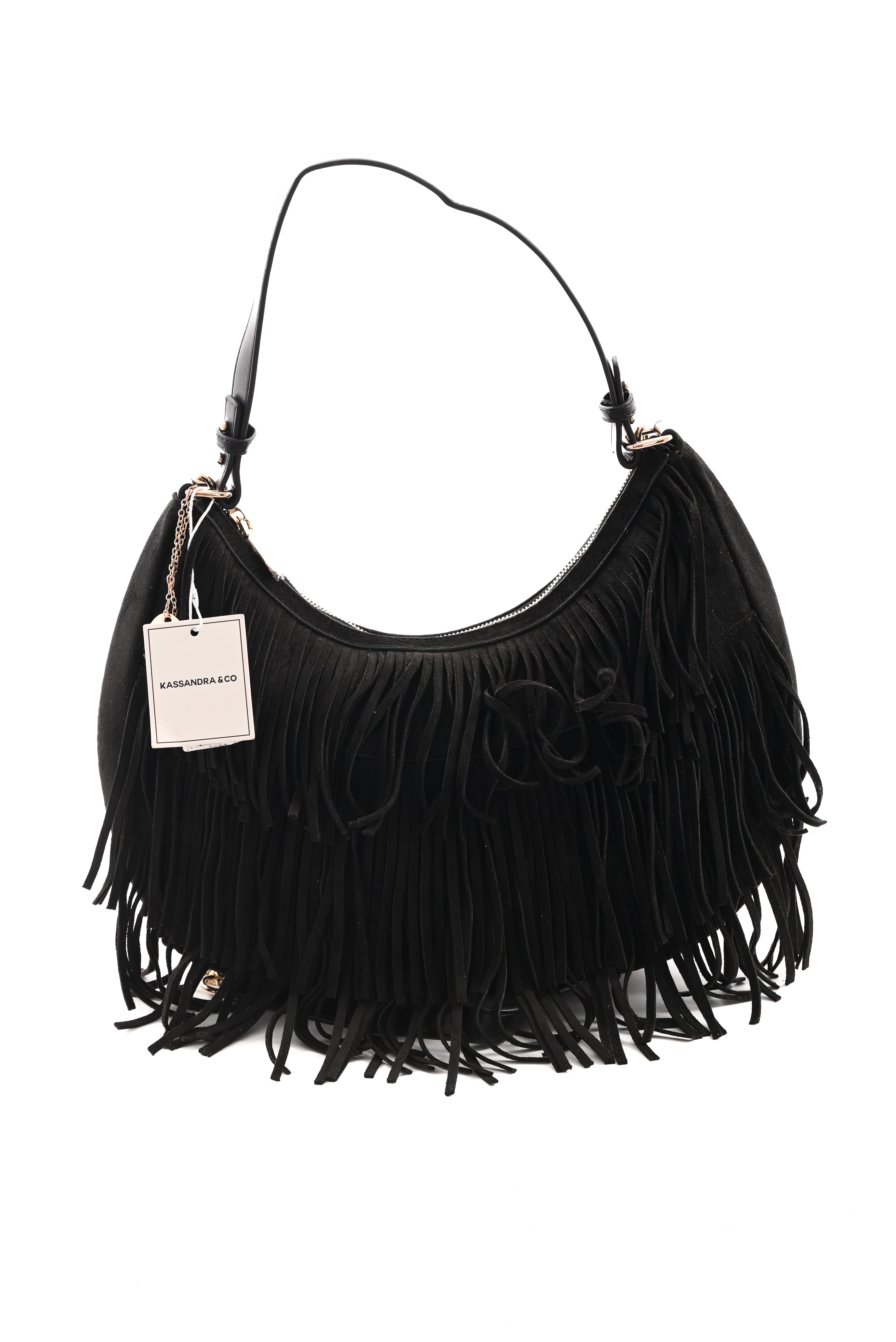 Tas suedinelook franjes rond zwart