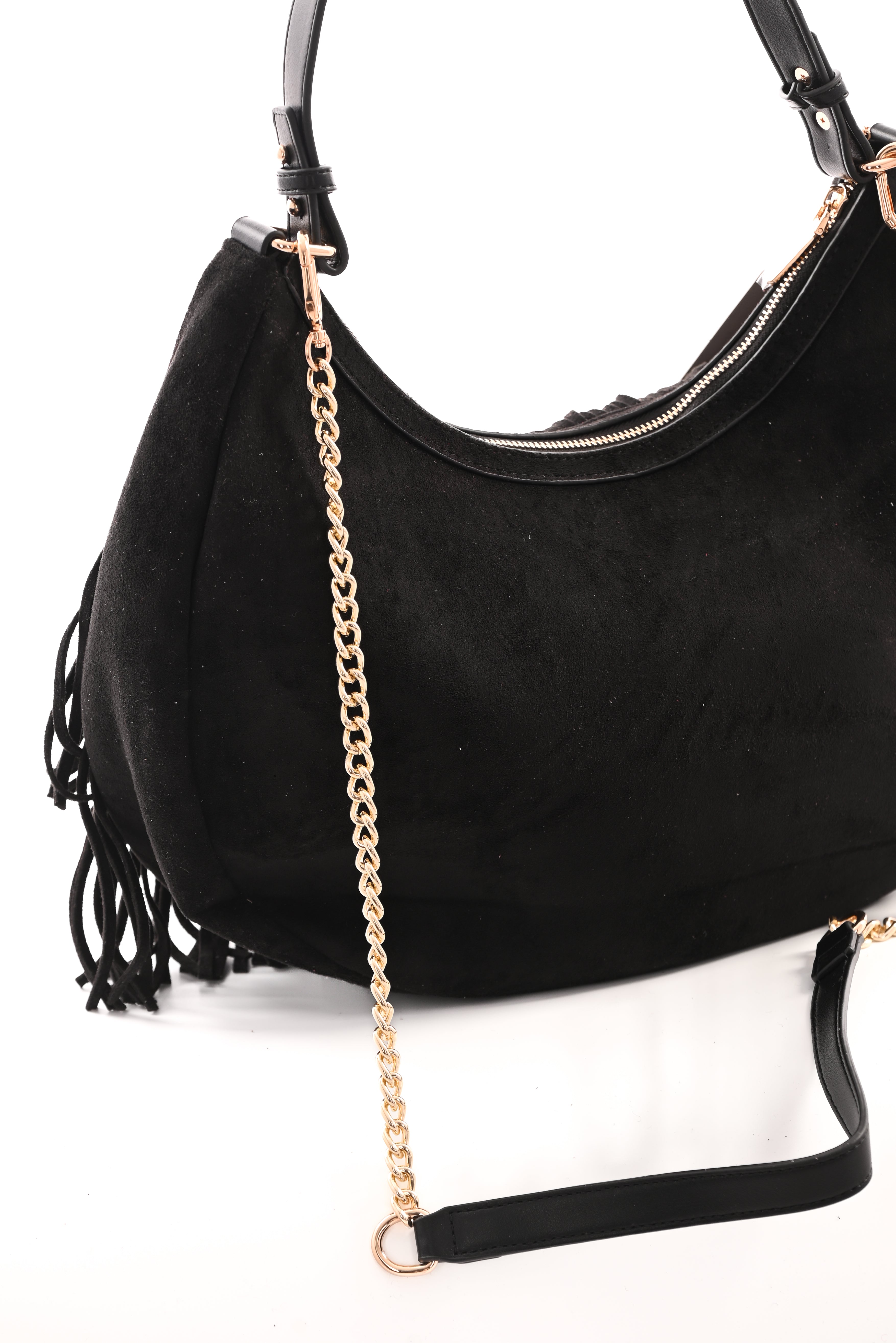Tas suedinelook franjes rond zwart