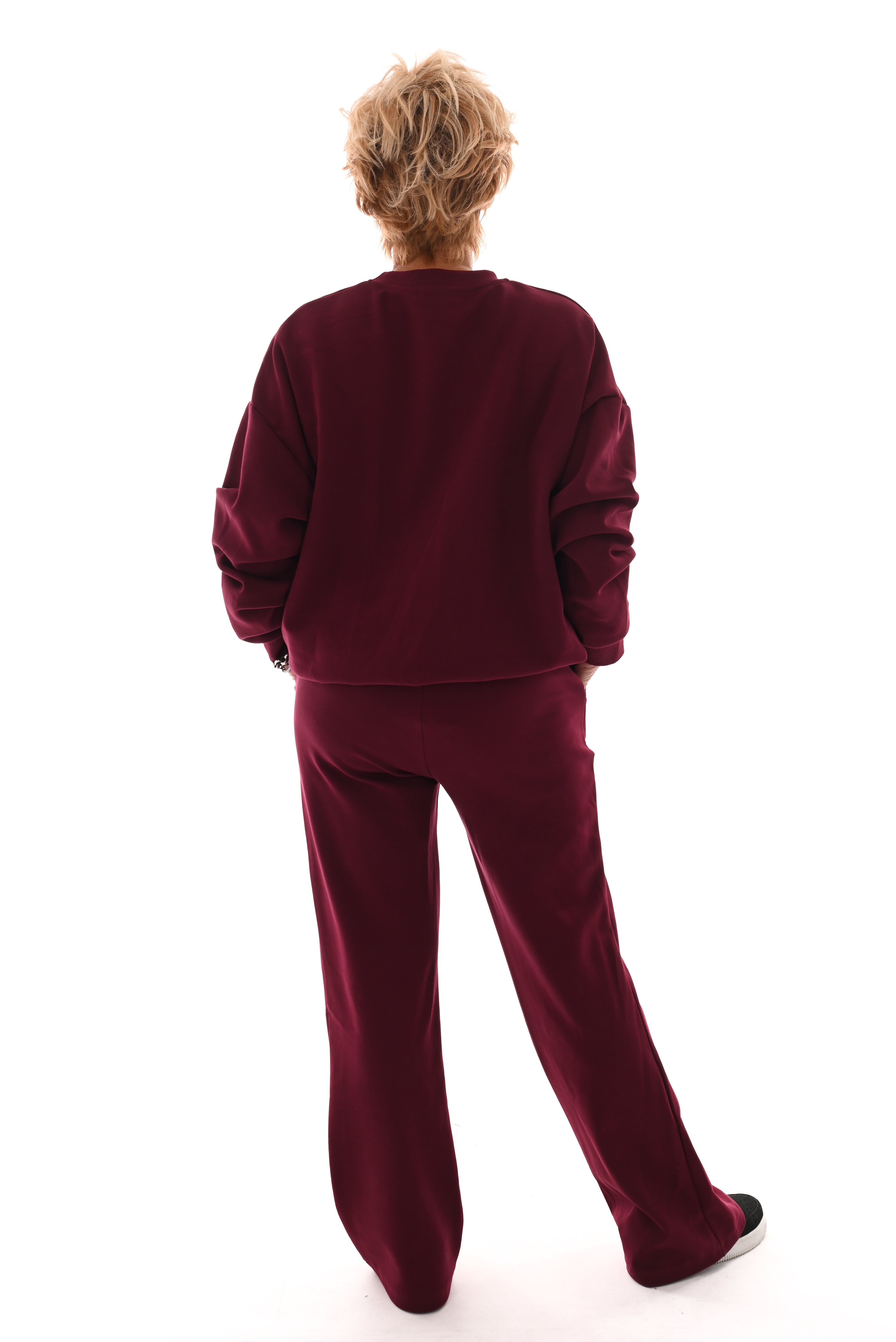 Tweedelig pak ronde hals uni bordeaux