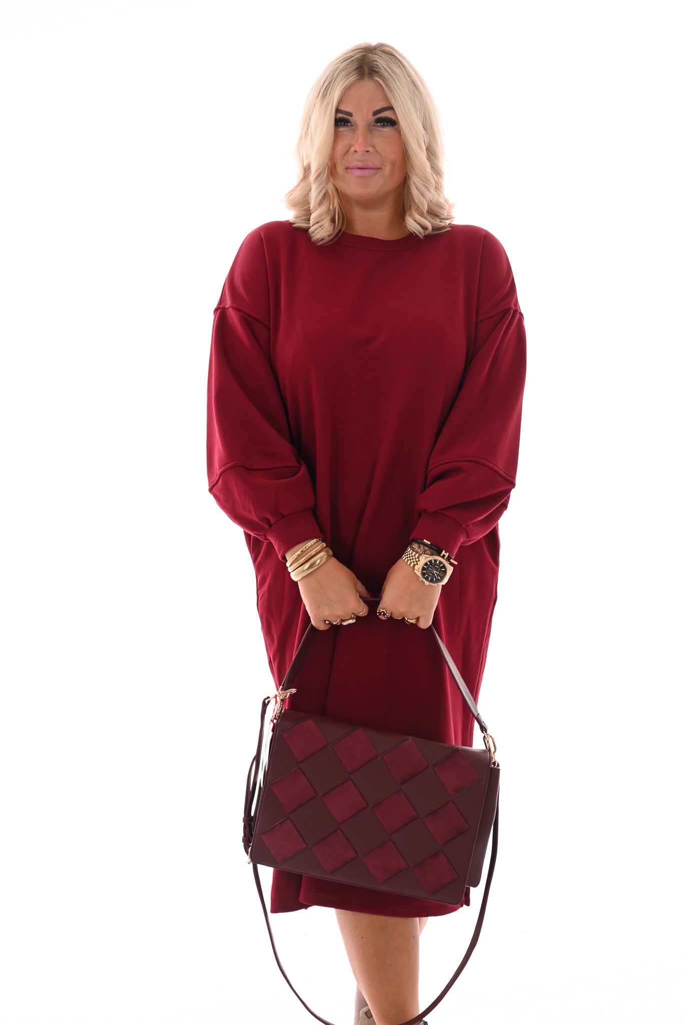 Sweaterdress met zakken bordeaux