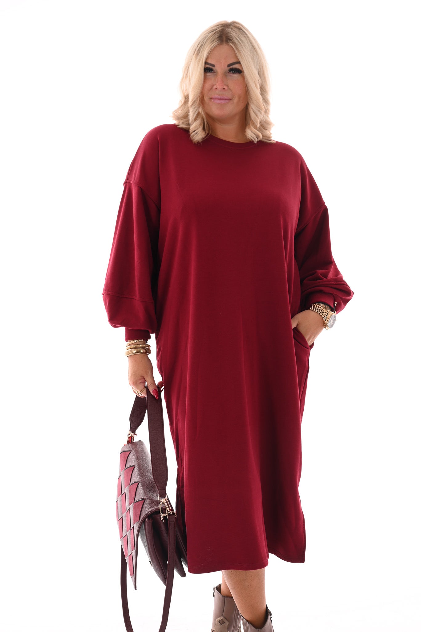 Sweaterdress met zakken bordeaux