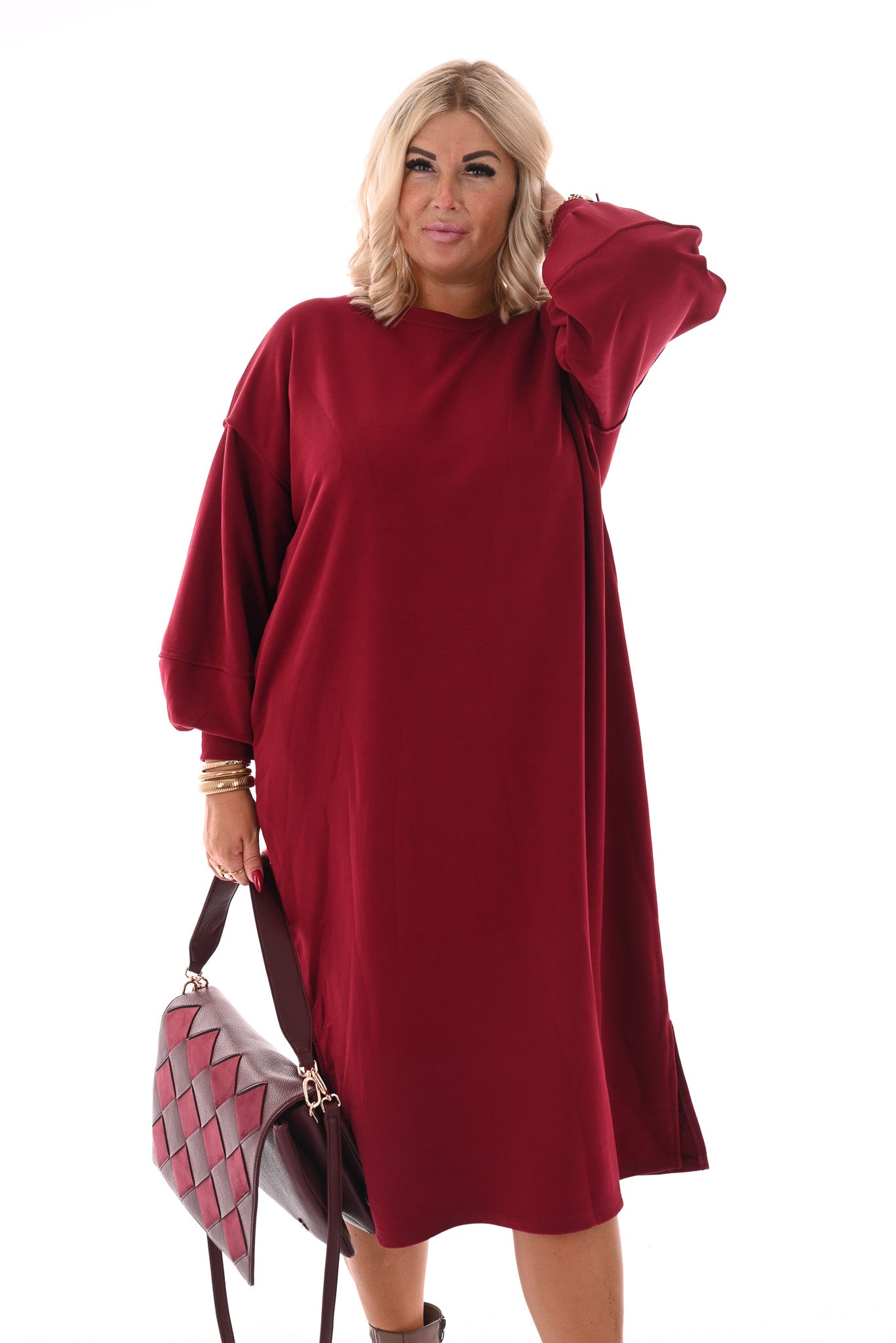 Sweaterdress met zakken bordeaux