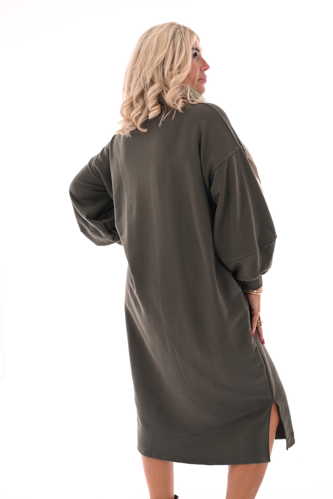 Sweaterdress met zakken legergroen
