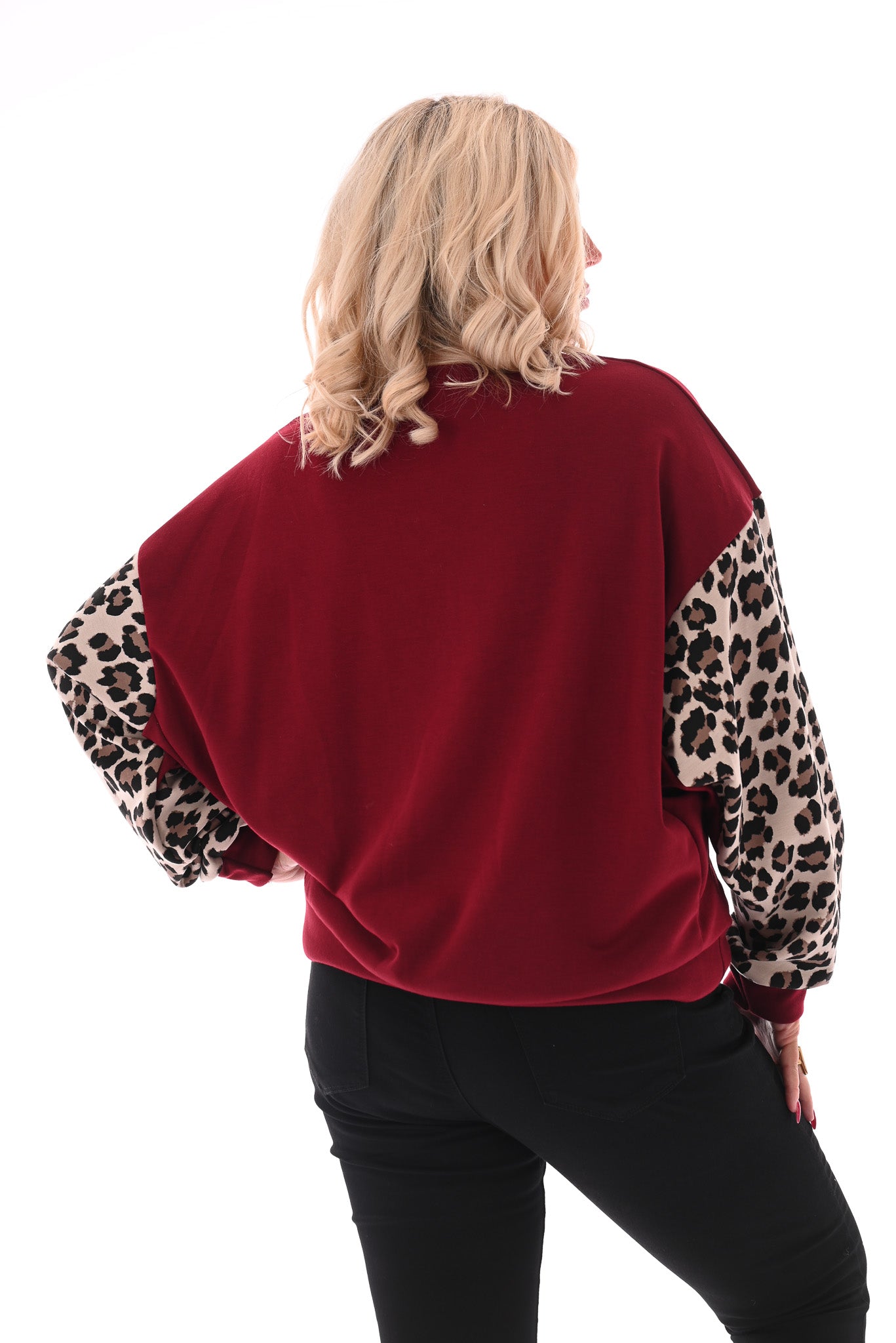 Sweater Soho panterprint mouwen bordeaux