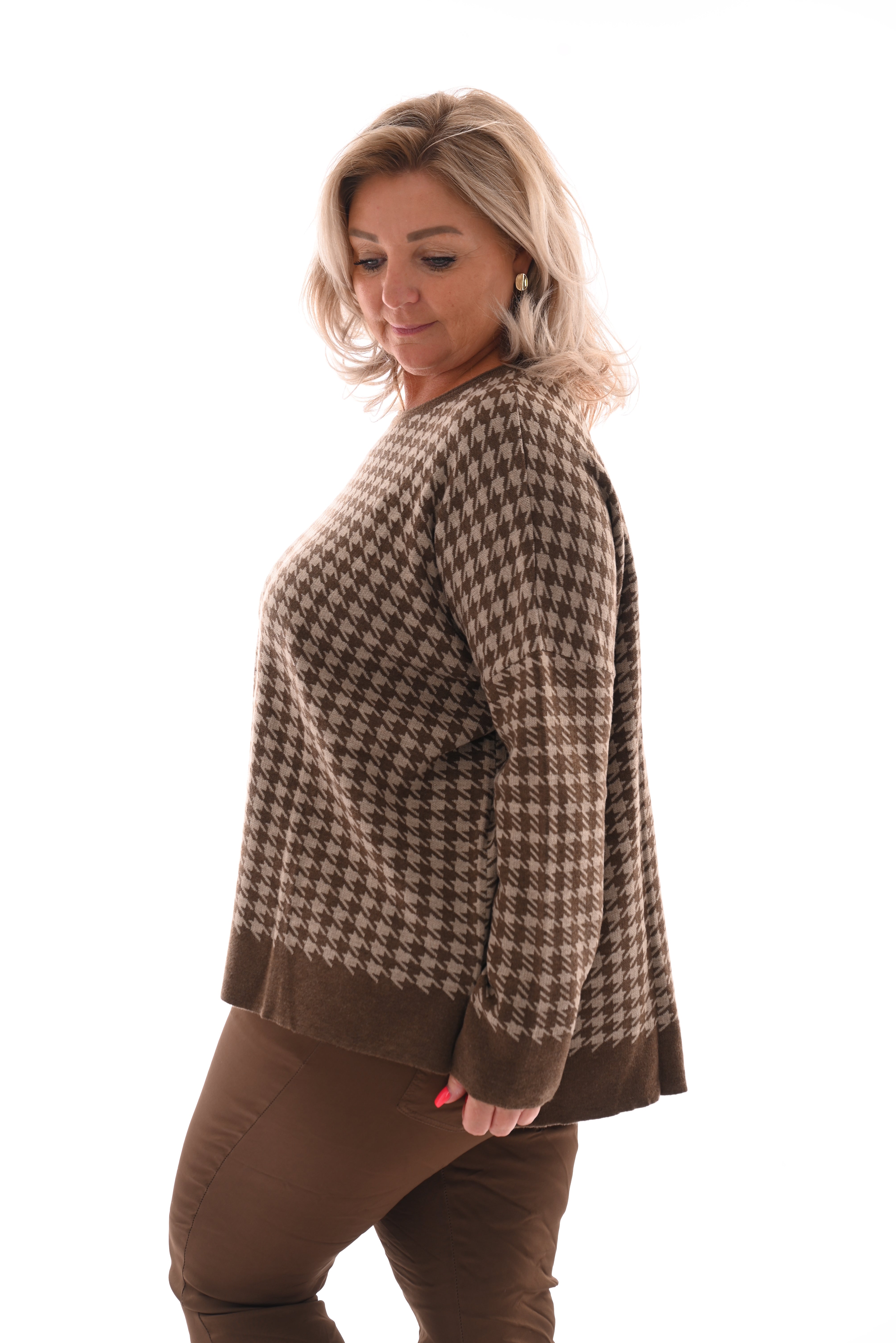 Trui pied-de-poule taupe