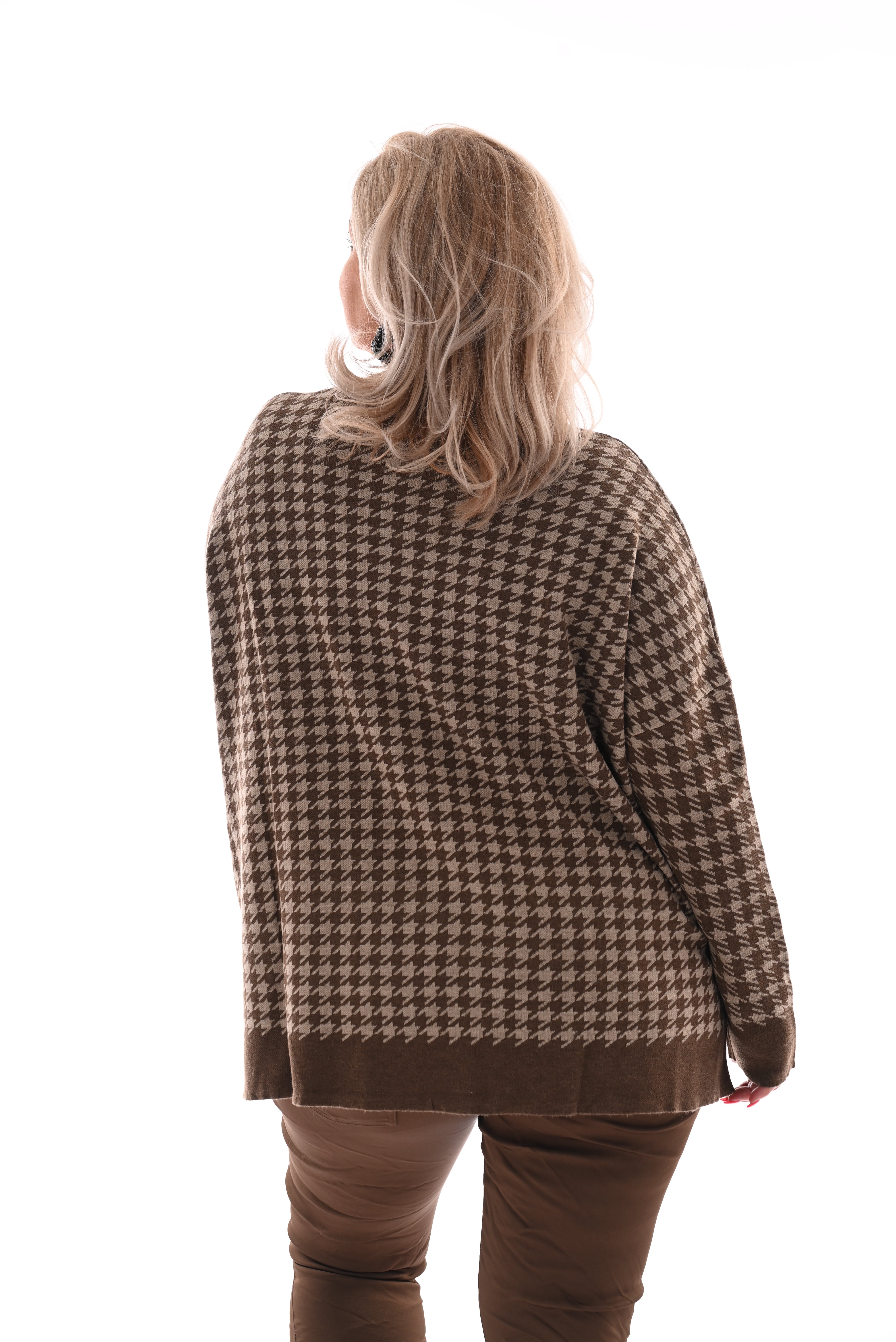 Trui pied-de-poule taupe