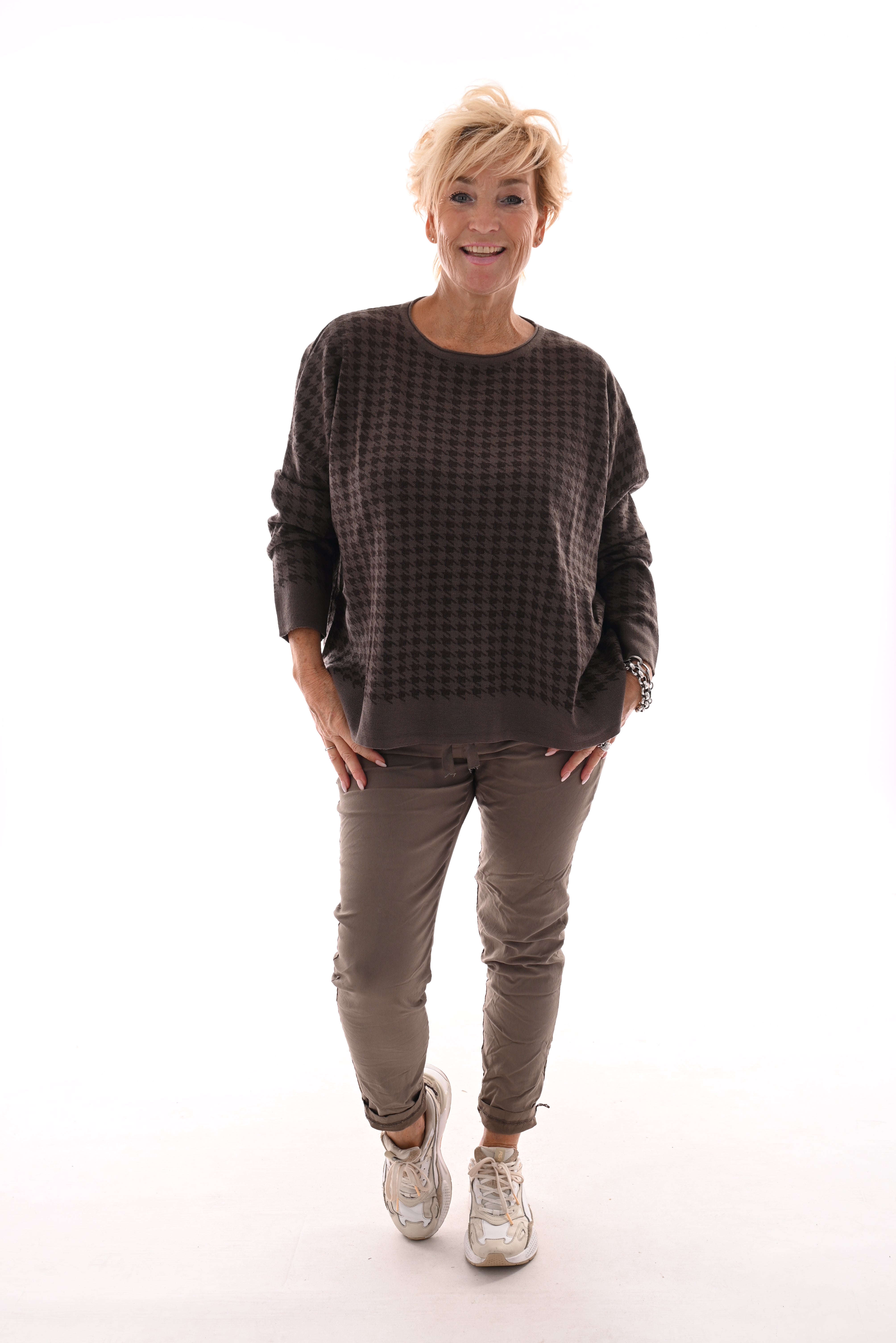 Trui pied-de-poule taupe